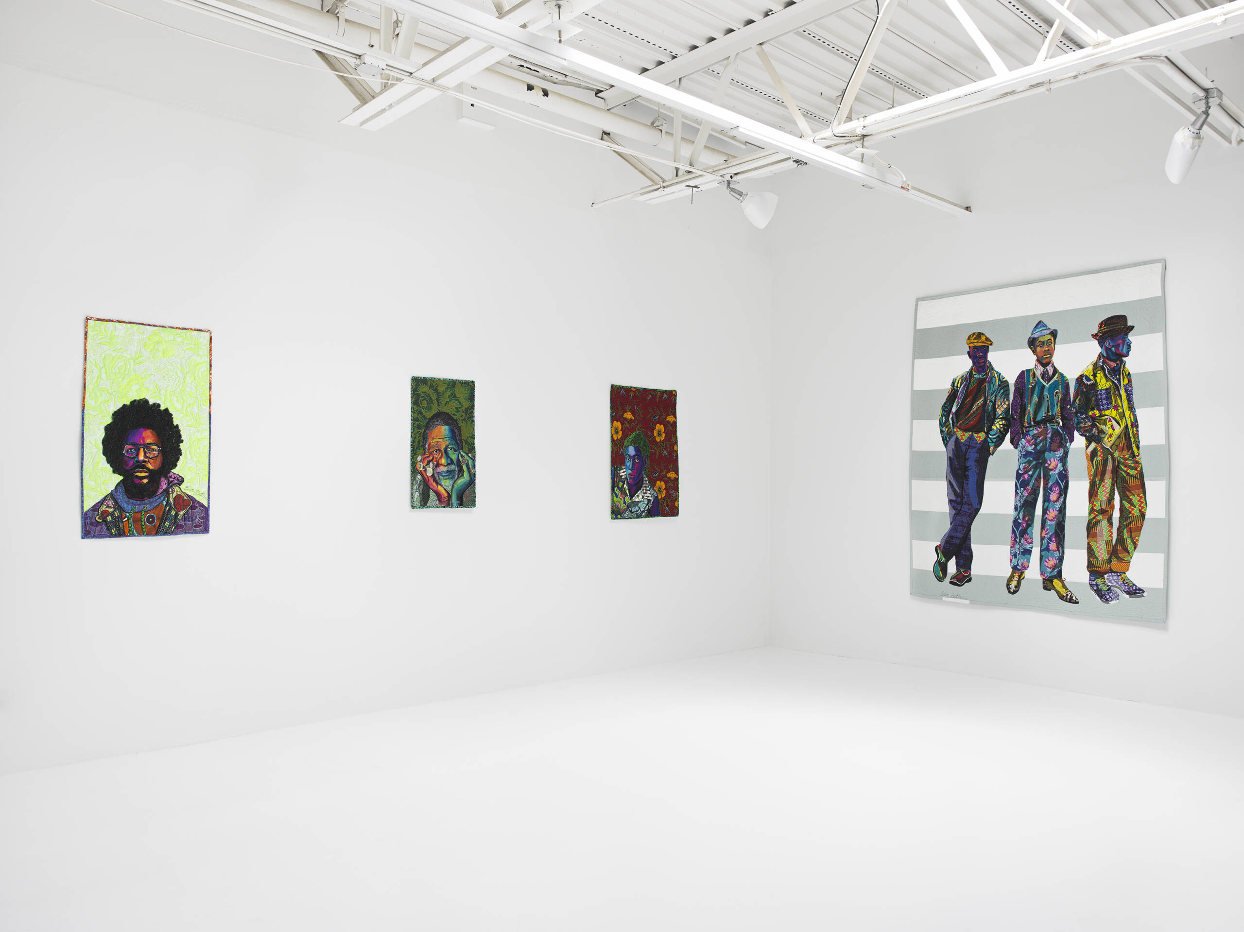 Installation views of "Bisa Butler: The World Is Yours" at Jeffrey Deitch, New York, 2023. (Photo by Genevieve Hanson. Courtesy of the artist and Jeffrey Deitch, New York)