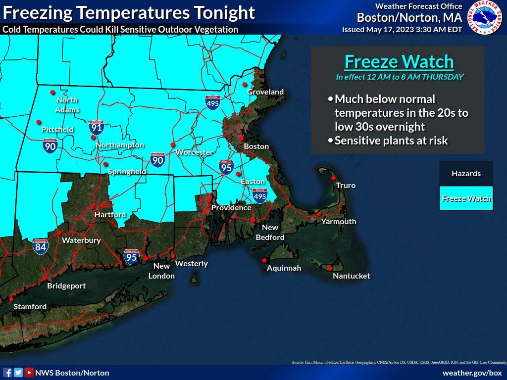 A freeze watch is expected to go into effect Wednesday night into Thursday morning. (Courtesy National Weather Service)