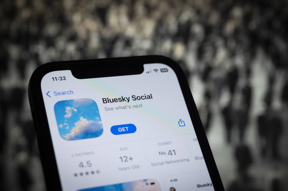 The Bluesky social media app logo. (Jaap Arriens/NurPhoto via Getty Images)
