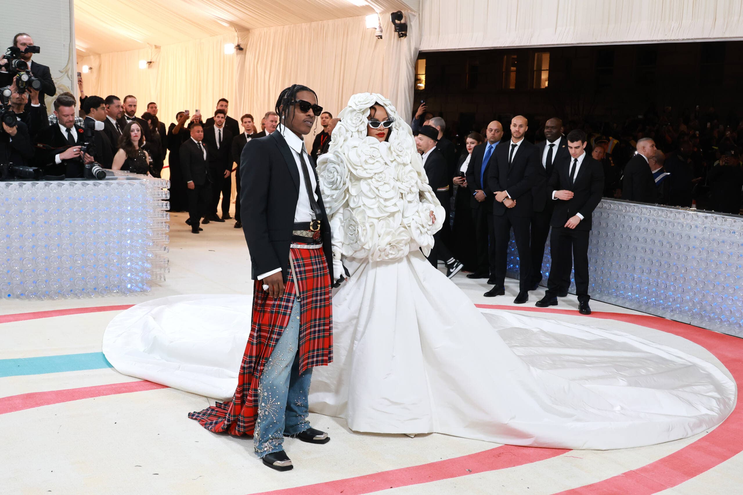 A$AP Rocky and Rihanna attend The 2023 Met Gala Celebrating "Karl Lagerfeld: A Line Of Beauty" at The Metropolitan Museum of Art on May 01, 2023 in New York City. (Theo Wargo/Getty Images for Karl Lagerfeld)