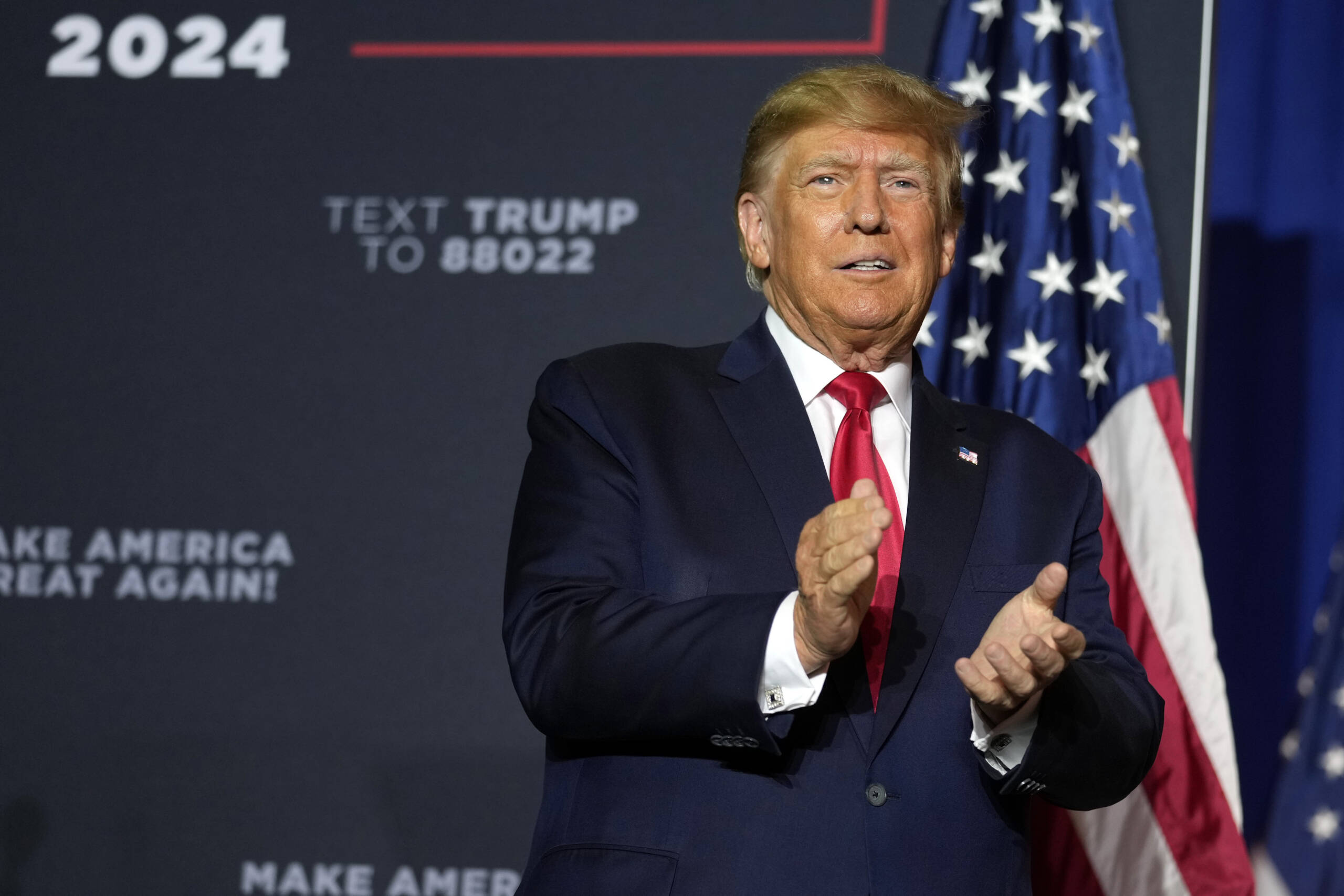 Former President Donald Trump arrives at a campaign rally on April 27, in Manchester, New Hampshire. Trump's town hall forum on CNN on May 10 will be the first major TV event of the 2024 presidential campaign. (Charles Krupa/AP)
