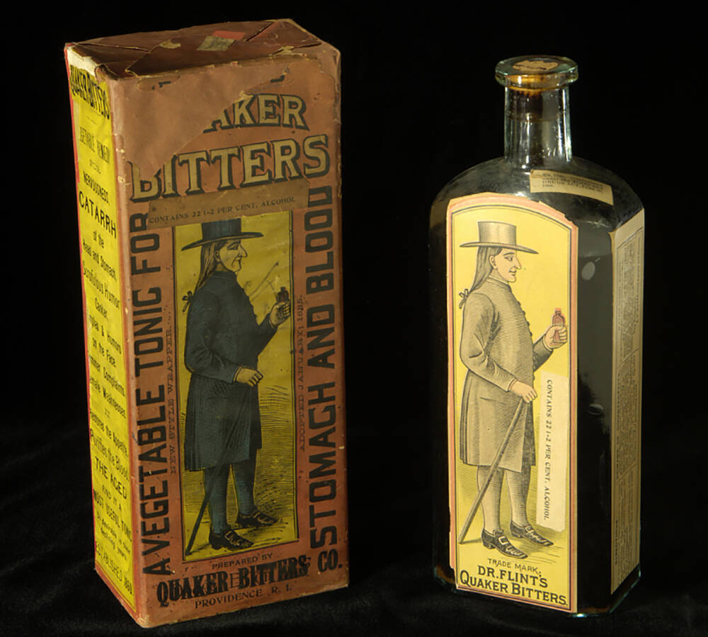 A bottle of Dr. Flint's Quaker Bitters. (Photo courtesy the Smithsonian Institution)