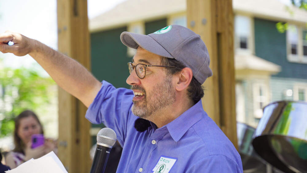 Orion Kriegman at the opening of the Edgewater Food Forest in May 2023. Courtesy Hope Kelley, Boston Food Forest Coalition