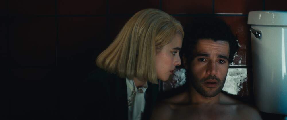 Christopher Abbott as Hal and Margaret Qualley as Rebecca in &quot;Sanctuary.&quot; (Courtesy NEON)
