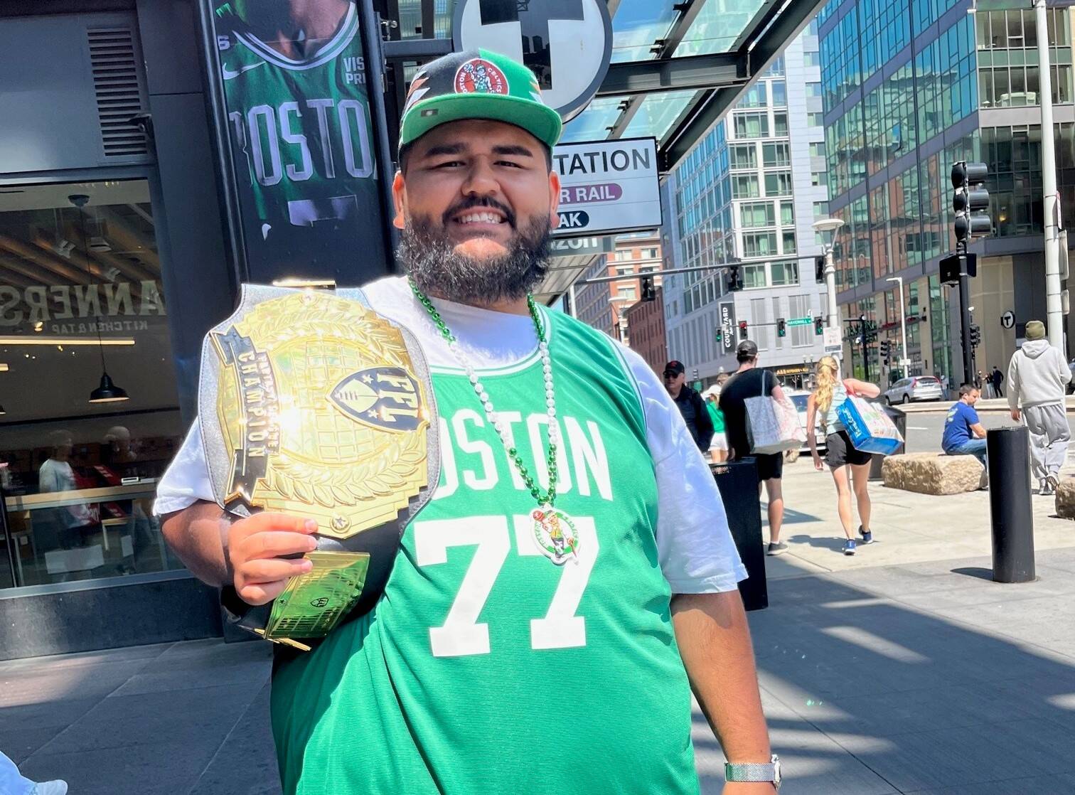 Joshua Salazar flew to Boston from Texas for Game 7. (Barbara Moran/WBUR)