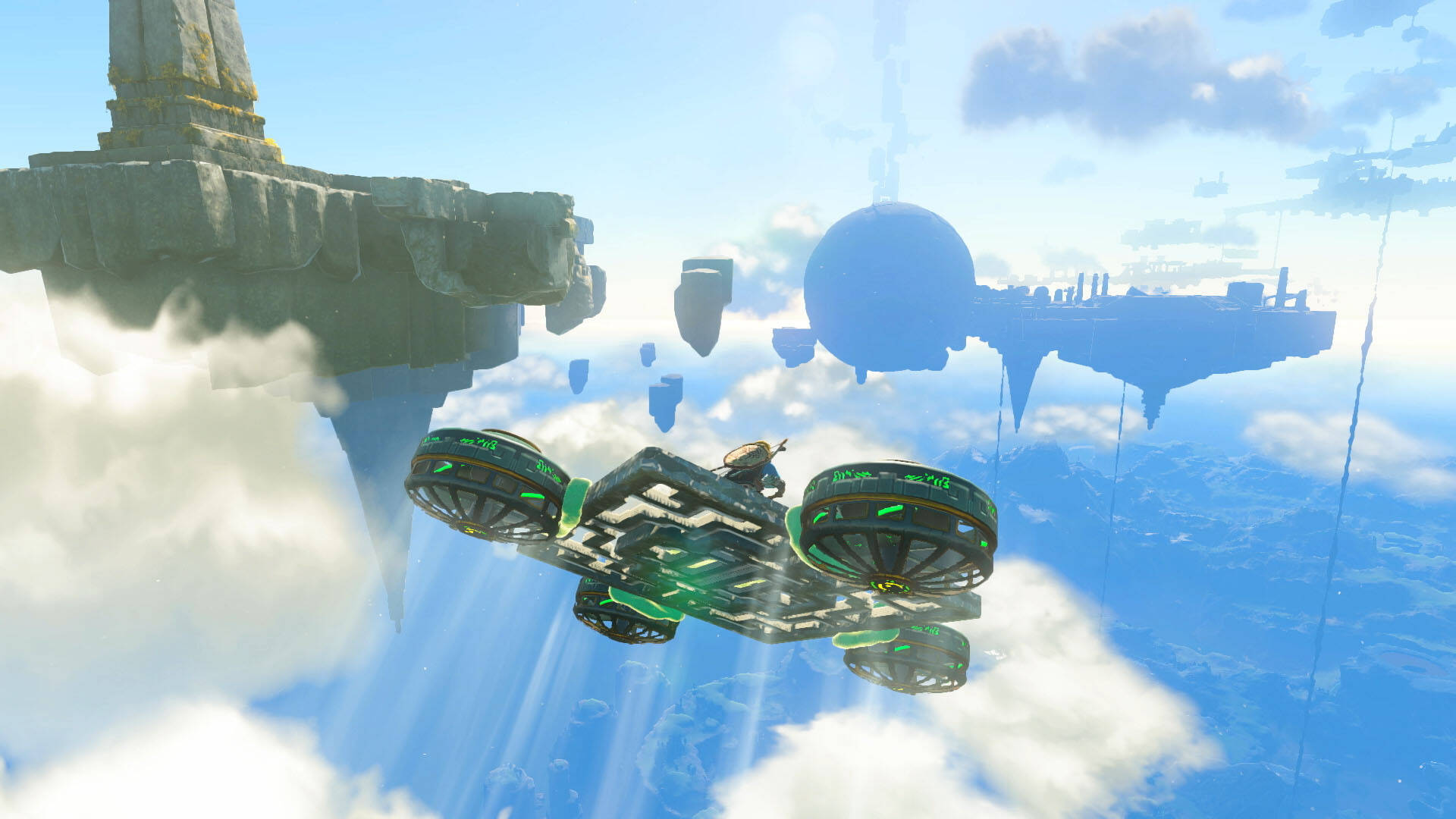 Using fans, rockets, and other devices, Link can take to the skies or explore below. (Courtesy of Nintendo)