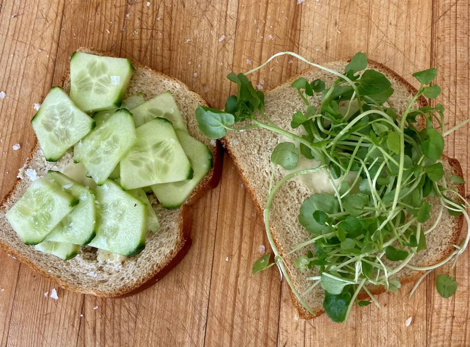 Cucumber and watercress tea sandwiches. (Kathy Gunst/Here &amp; Now)