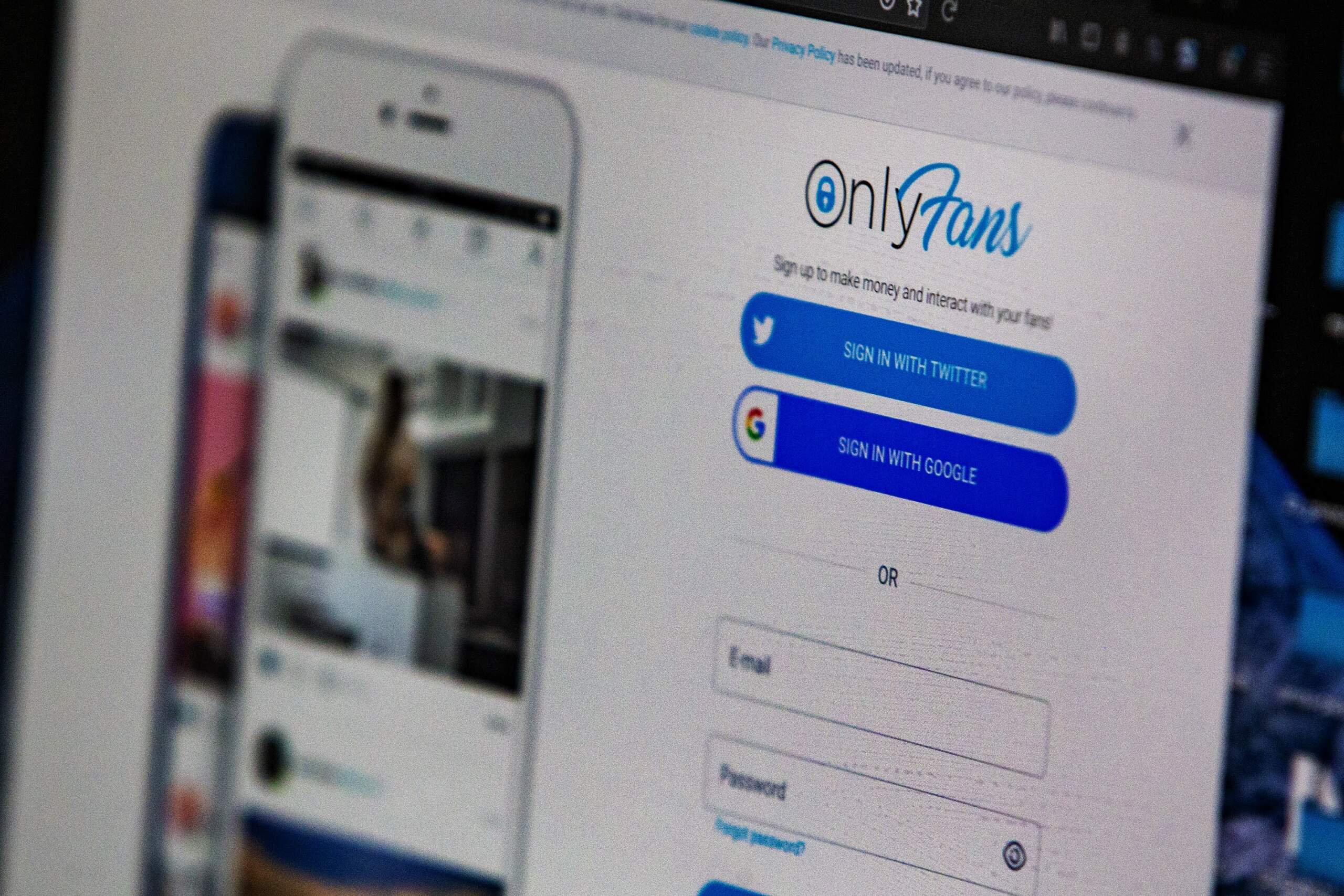 The OnlyFans login page. (Jesse Costa/WBUR)