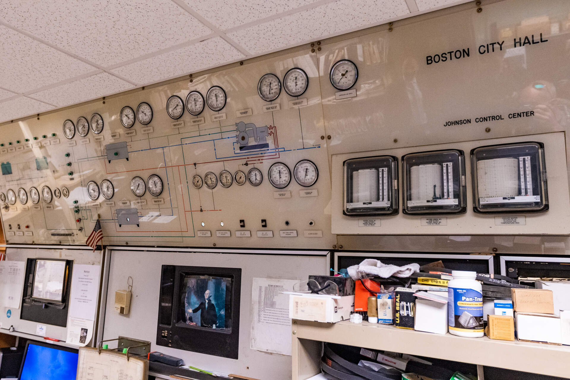 The original control panel for the HVAC system in City Hall no longer in use. (Jesse Costa/WBUR)