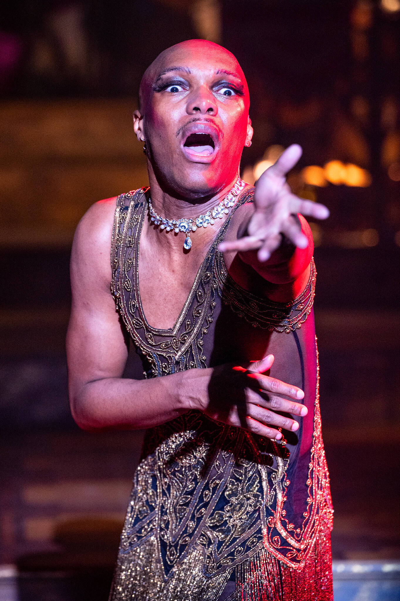 Nik Alexander as the Emcee in "Cabaret" at Barrington Stage Company. (Courtesy Daniel Rader)