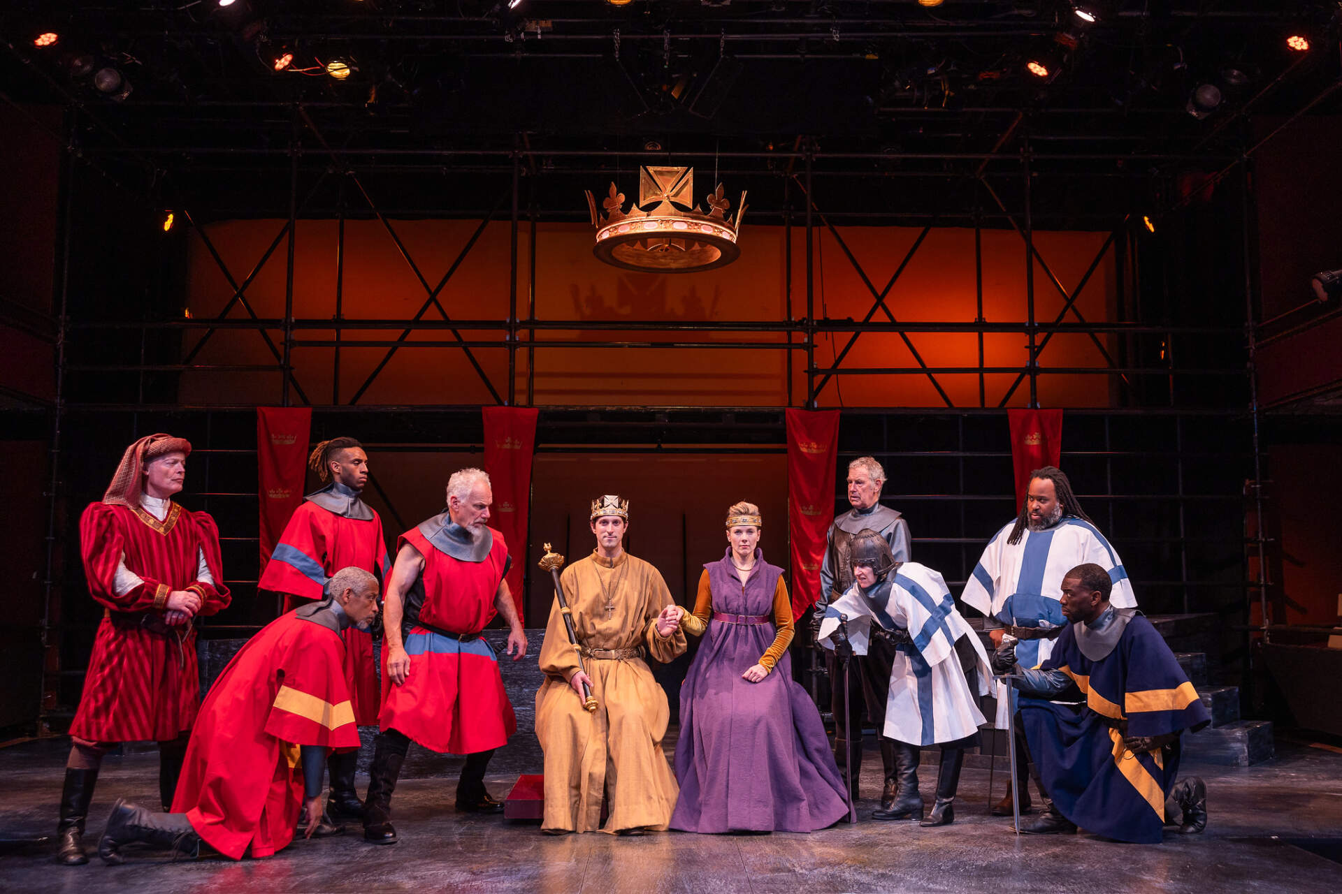 The cast of "The Contention (Henry VI, Part II)" at Shakespeare & Company. Allyn Burrows, Kenneth Ransom, Austyn Williamson, Jonathan Epstein, David Bertoldi, Tamara Hickey, Bella Merlin, Nigel Gore, Jacob Ming-Trent and L. James. (Courtesy Nile Scott Studios)