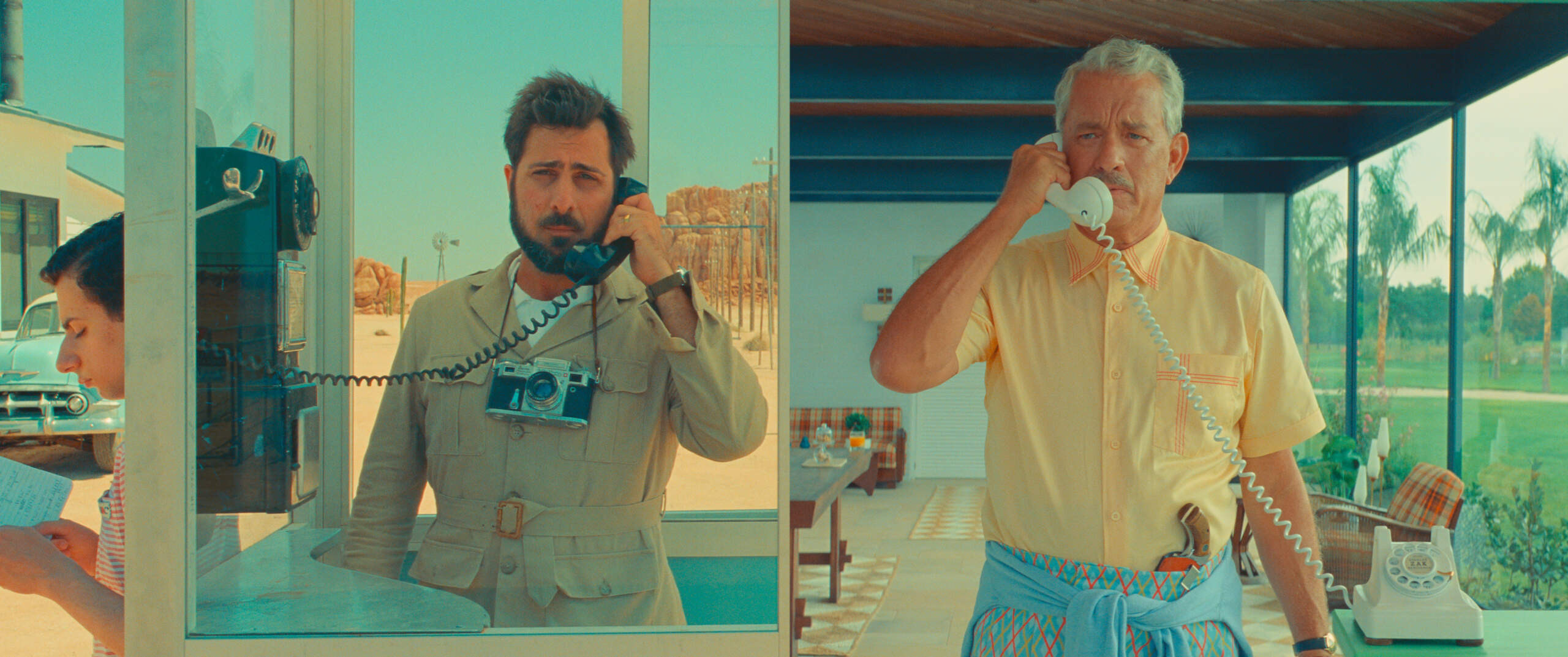 Left to right, Jake Ryan as Woodrow, Jason Schwartzman as Augie Steenbeck and Tom Hanks as Stanley Zak in writer-director Wes Anderson's "Asteroid City." (Courtesy of Pop. 87 Productions/Focus Features)