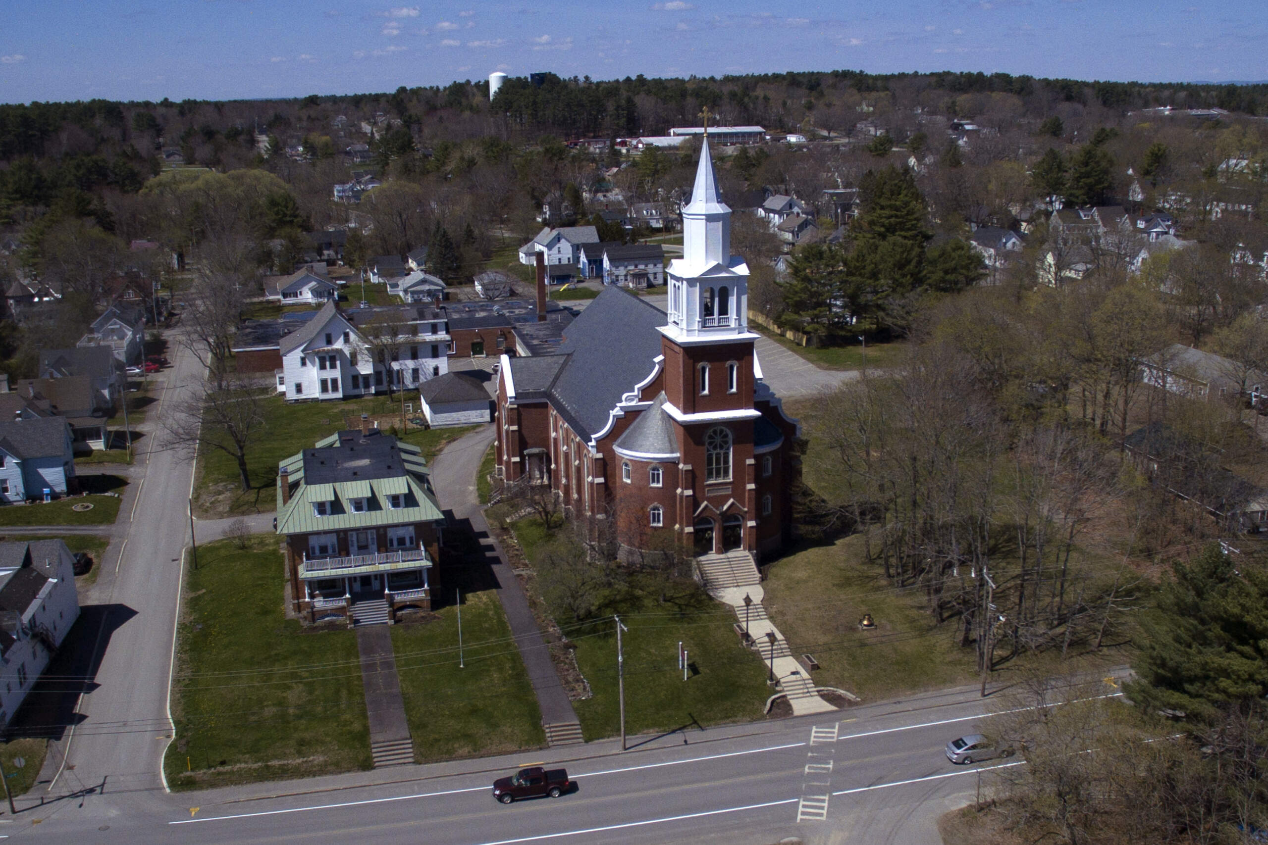 Holy Family Catholic Church is seen Friday, April 28, 2023, in Old Town, Maine. Robert Dupuis, of East Lyme, Conn., says he was abused as a boy at the church in 1961 when it was known as St. Joseph Catholic Church. (Rodrique Ngowi/AP)