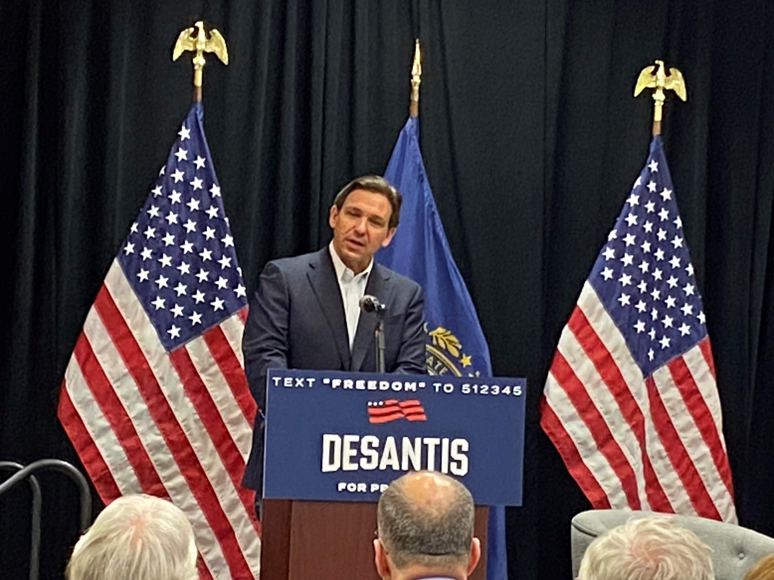Florida Gov. Ron DeSantis campaigning in Rochester, N.H. (Anthony Brooks/WBUR)