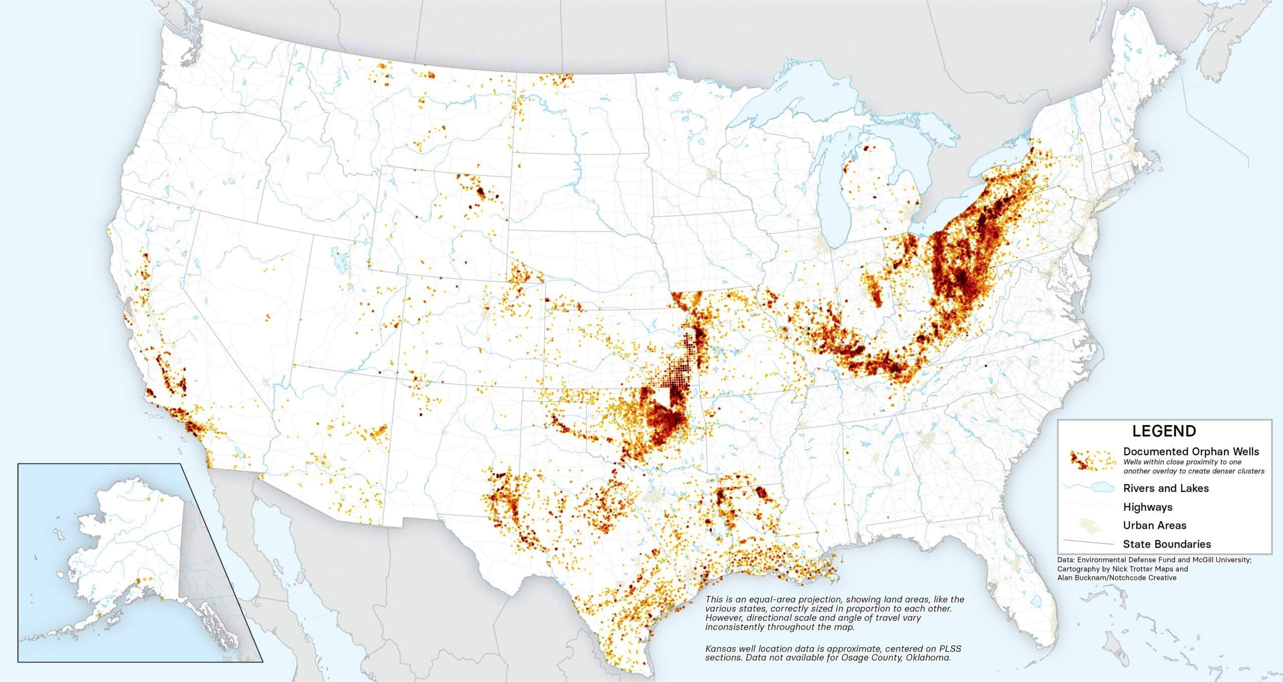 A map of orphan wells in the U.S. (Courtesy of the Environmental Defense Fund)