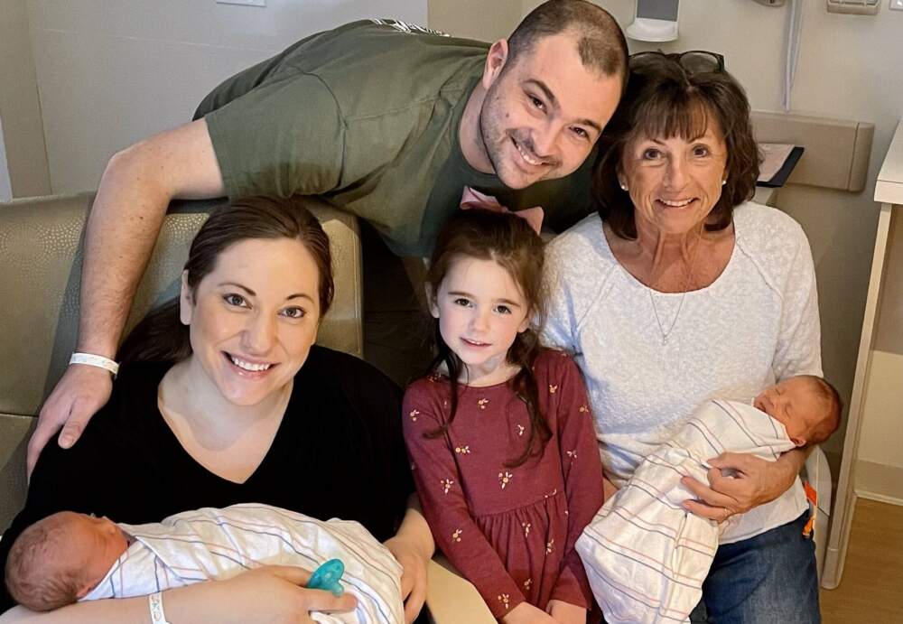 Ariana Sutton (left) with her newborn twins, daughter Melody and husband Tyler. (Courtesy of Tyler Sutton)