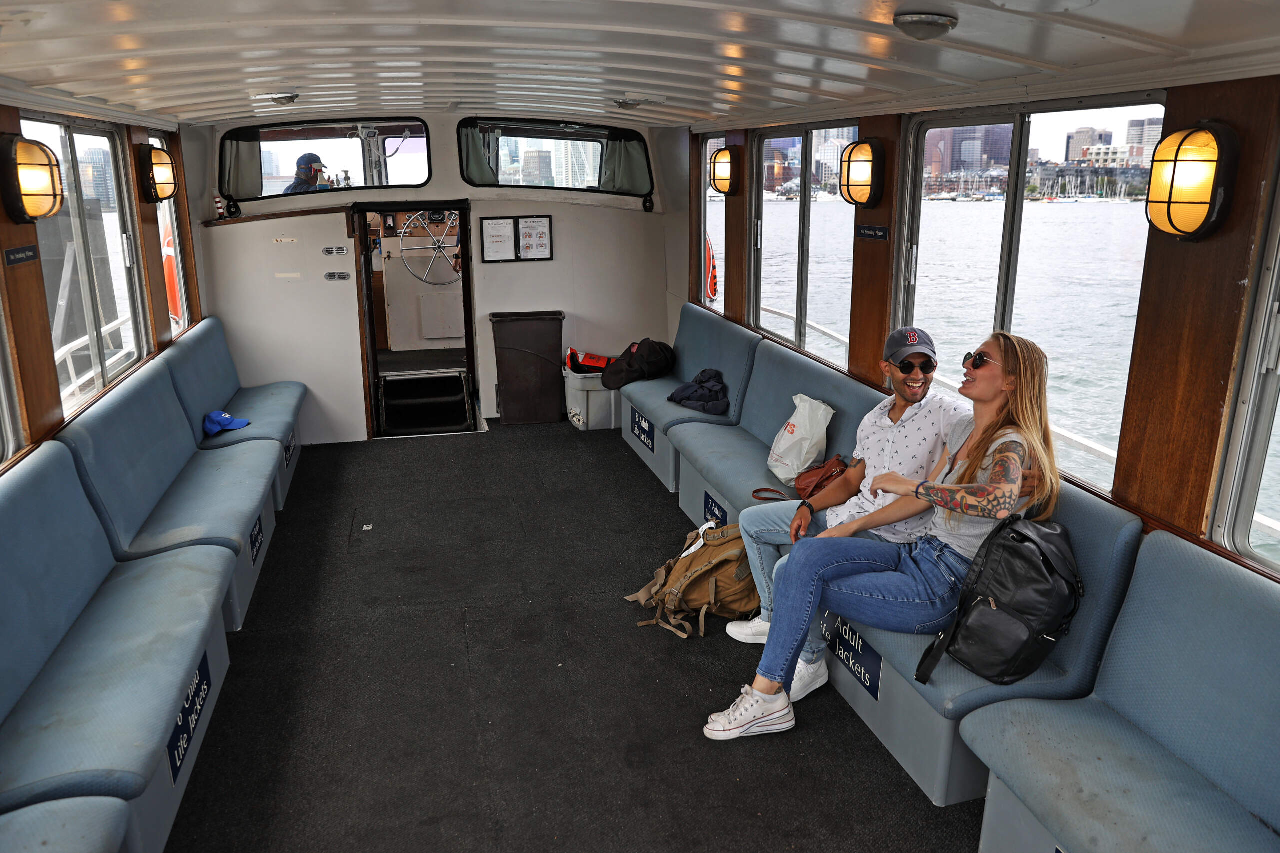 Passengers on a new East Boston ferry. (David L. Ryan/The Boston Globe via Getty Images)