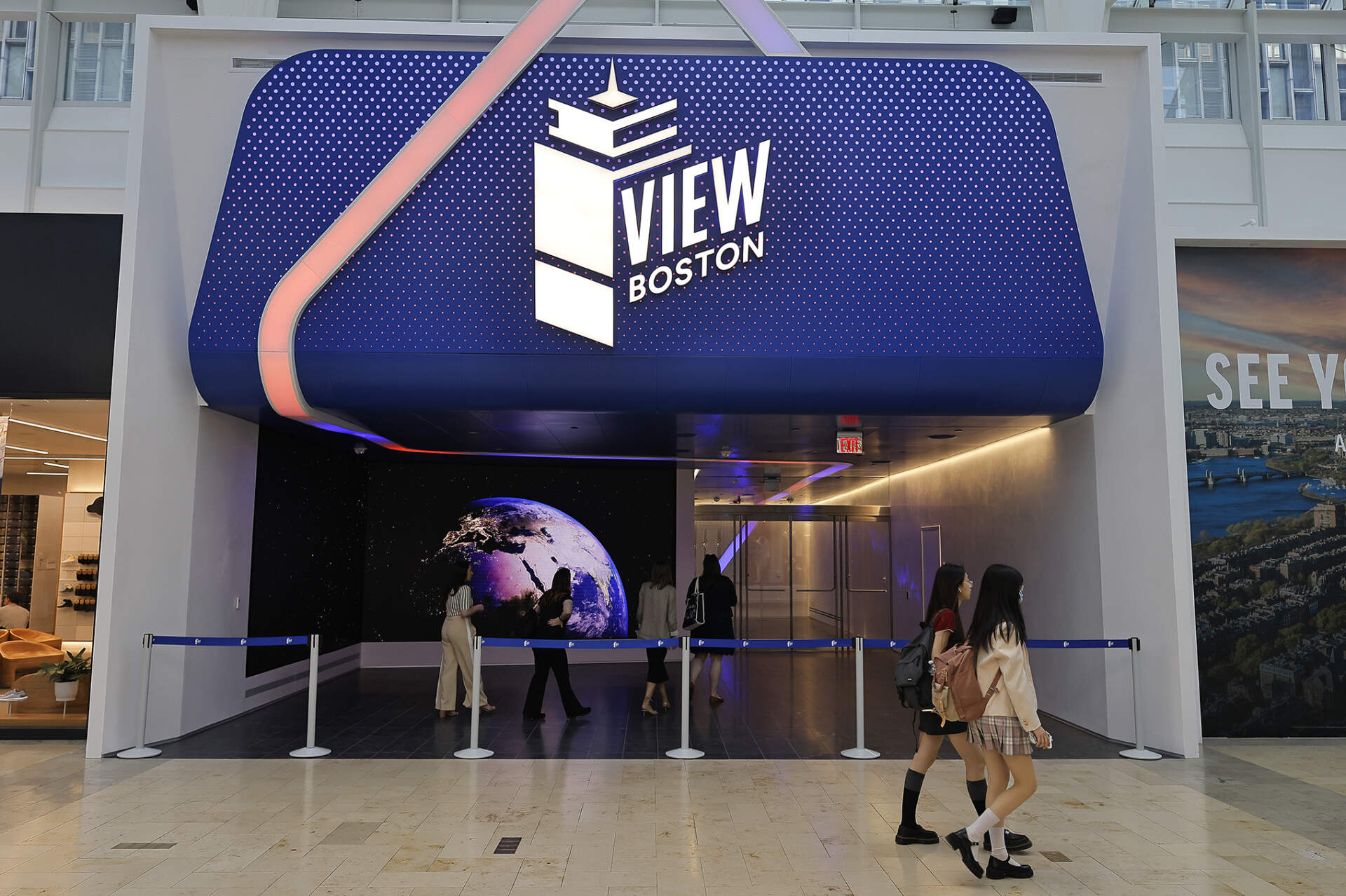 The ticketing and entrance area located near the center of the Prudential shopping mall. (Photo by Lane Turner/The Boston Globe via Getty Images)