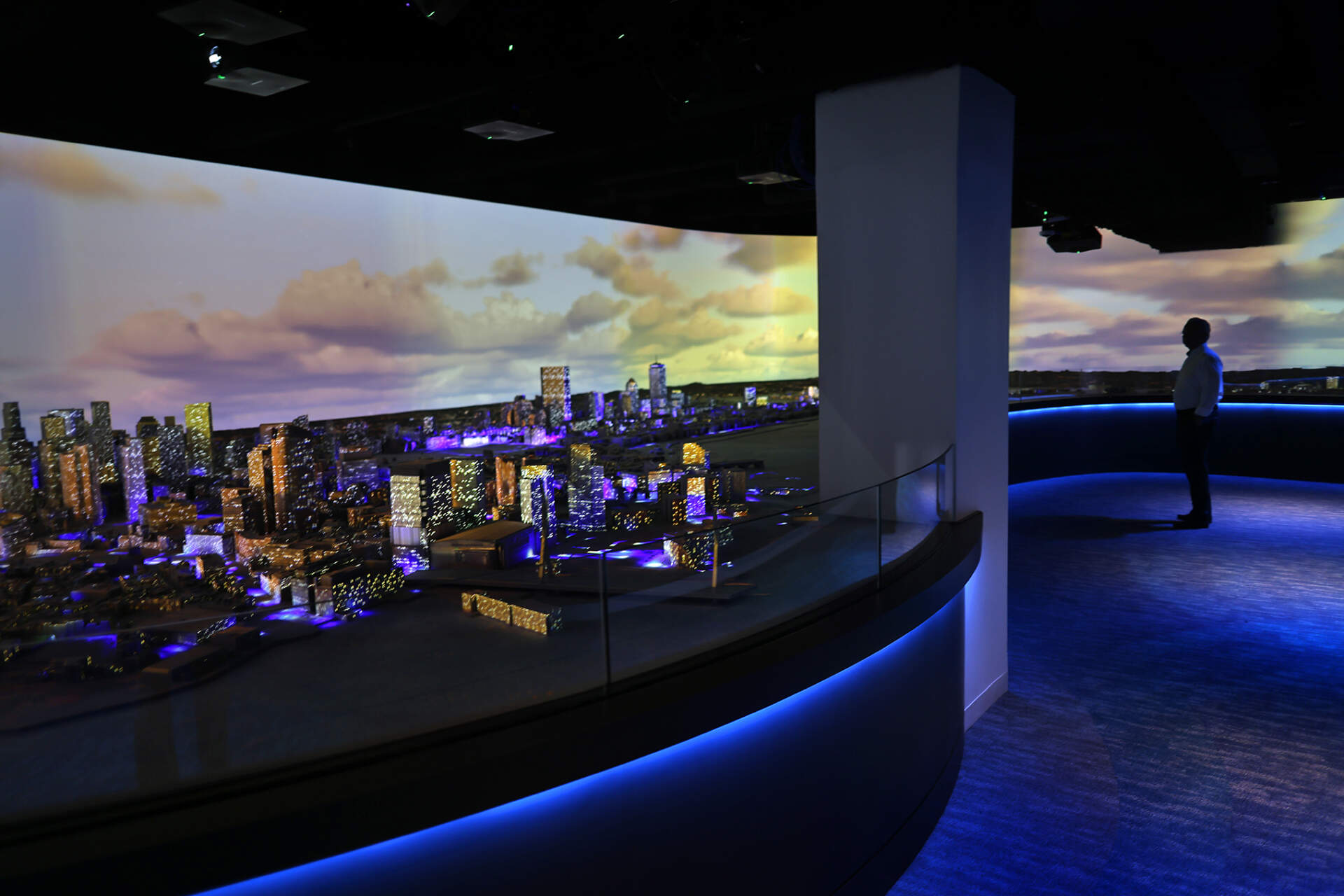 A 3-D model of Boston with a multimedia show allows visitors a detailed look at the city. (Photo by Lane Turner/The Boston Globe via Getty Images)
