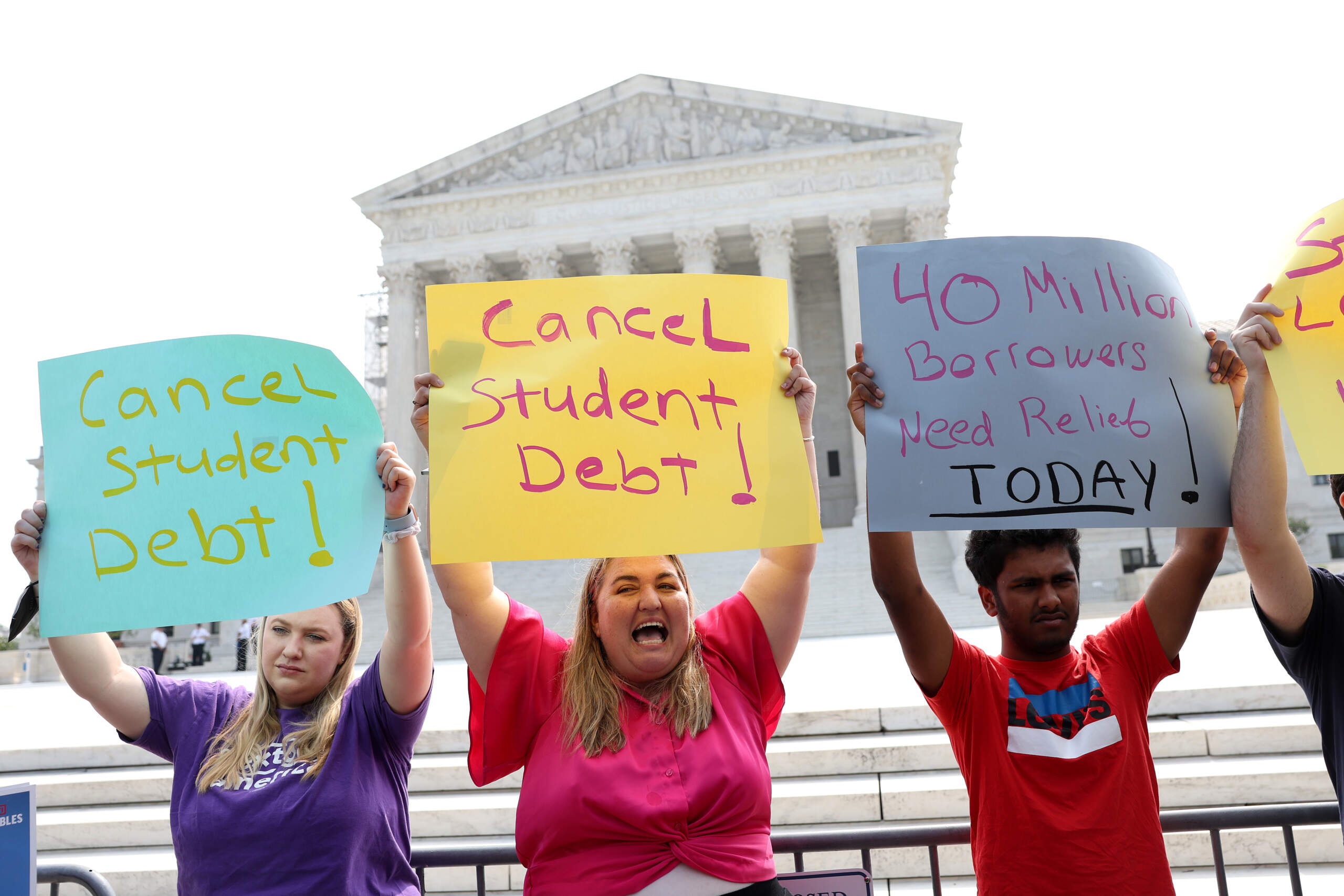 Student debt relief activist rally in front of the U.S. Supreme Court on June 30, 2023 in Washington, DC. The Supreme Court stuck down the Biden administration’s student debt forgiveness program in Biden v. Nebraska. (Kevin Dietsch/Getty Images)
