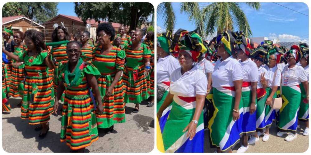 From opening day ceremonies and parade for the G.I.F.T.: Team Zambia in parade dress (left) and South African dancers. (Courtesy Jean Duffy)