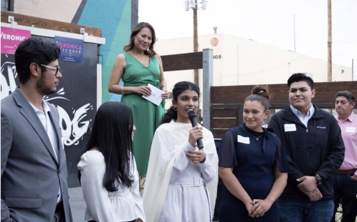Aina Marzia speaking at Rep. Veronica Escobar's campaign launch event. (Courtesy of Aina Marzia)