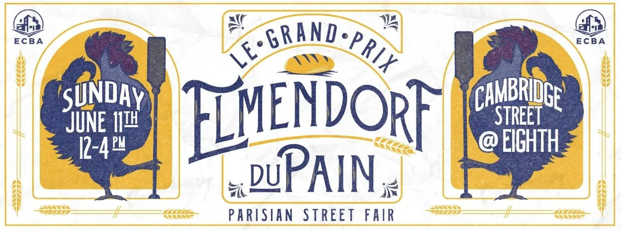 A banner for the First Annual Le Grand Prix Elmendorf du Pain in East Cambridge, MA.
