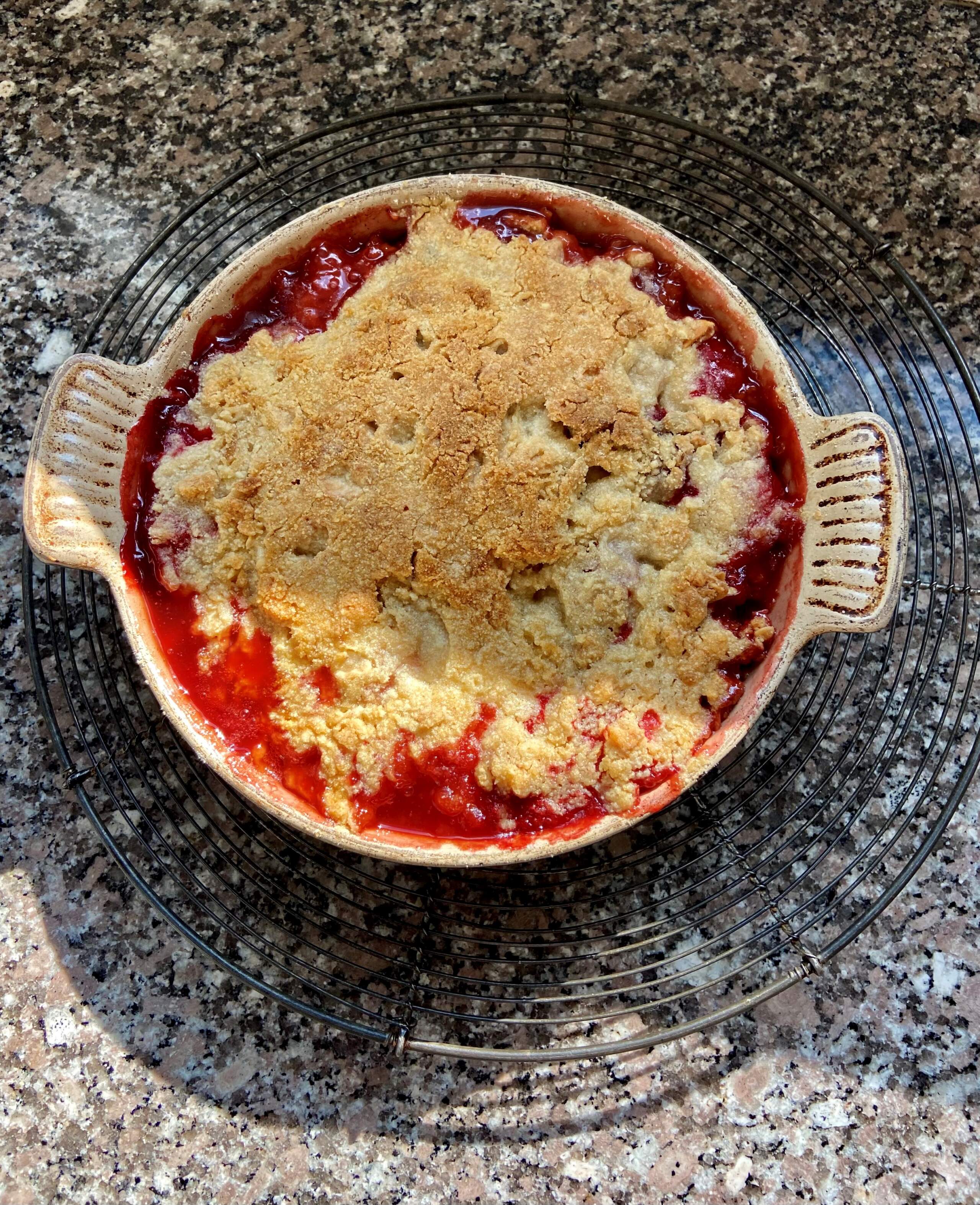 Strawberry-almond crumble. (Kathy Gunst/Here & Now)