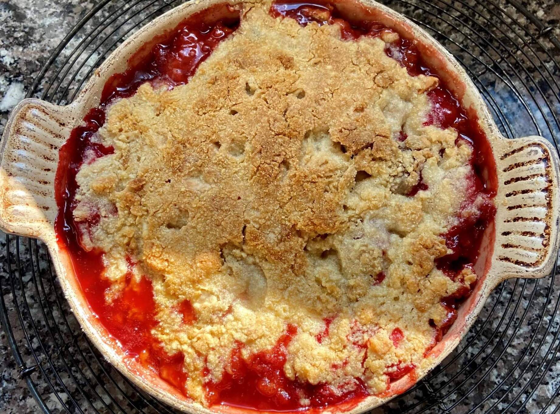 Strawberry-almond crumble. (Kathy Gunst/Here &amp; Now)