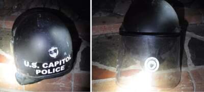 A U.S. Capitol Police helmet was found inside a chimney during a search of Ackerman's residence, according to authorities. (FBI via NHPR)