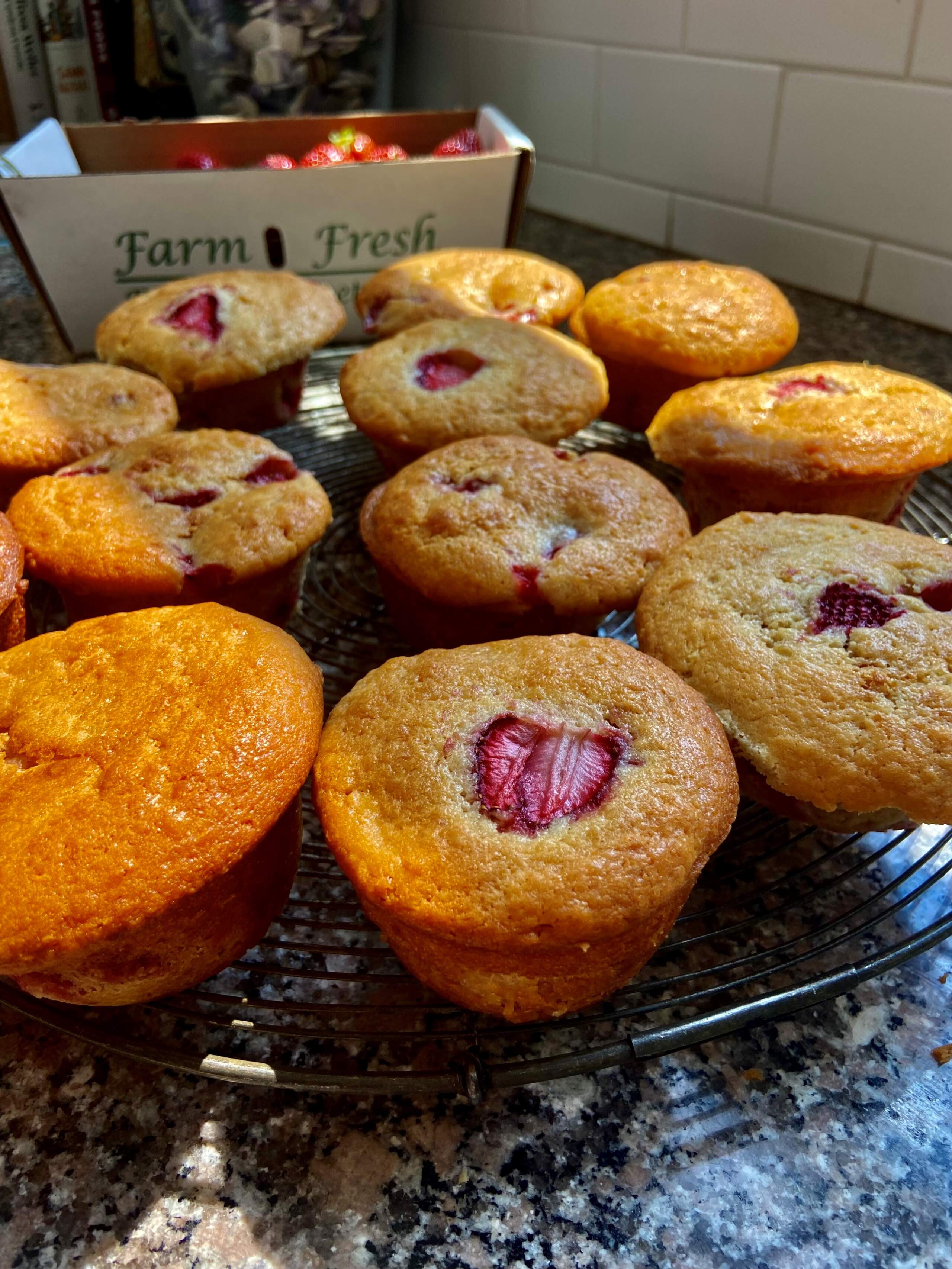 Strawberry sour cream muffins. (Kathy Gunst/Here & Now)