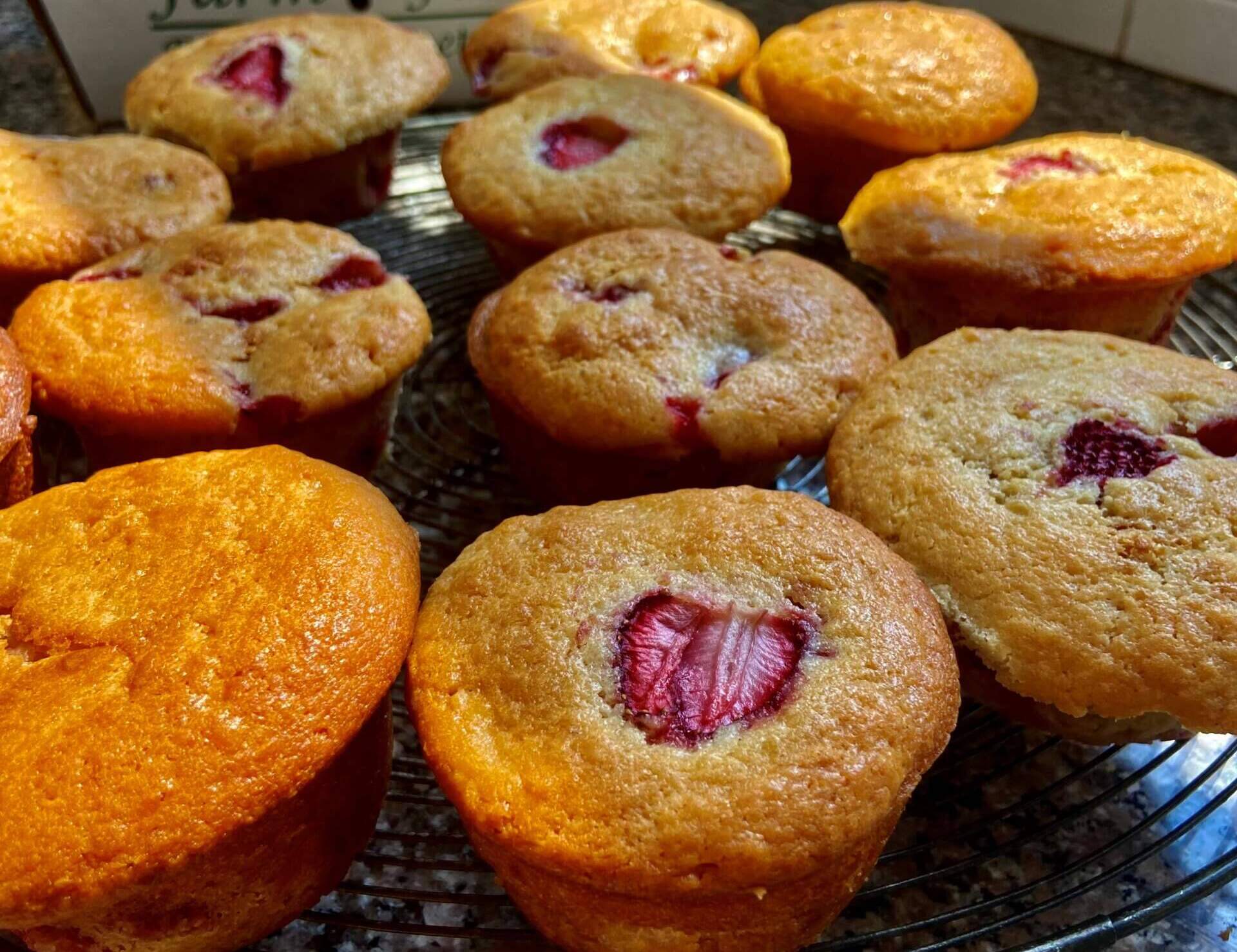 Strawberry sour cream muffins. (Kathy Gunst/Here &amp; Now)