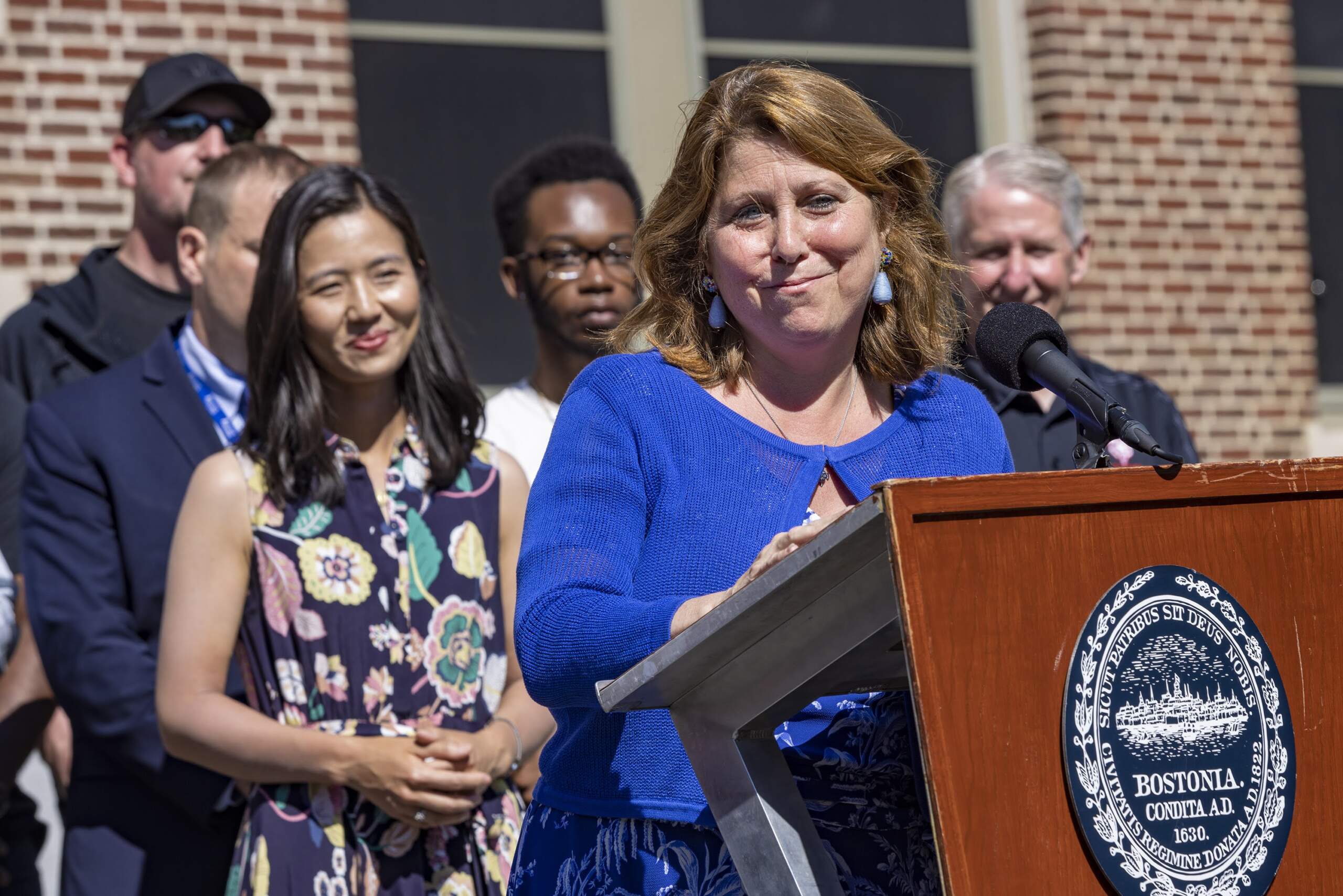 New Superintendent of Boston Public Schools Mary Skipper addresses the news media at a press conference at TechBoston Academy in Dorchester. (Jesse Costa/WBUR)