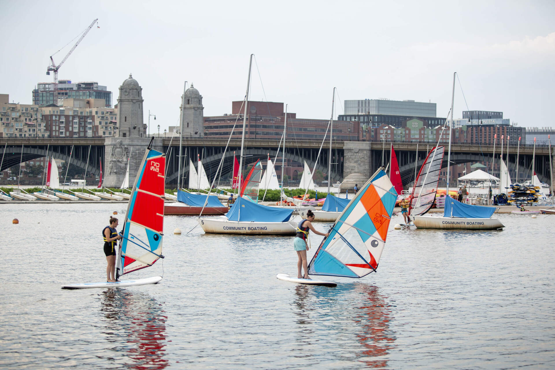 People learn to windsurf on the Charles River. (Robin Lubbock/WBUR)