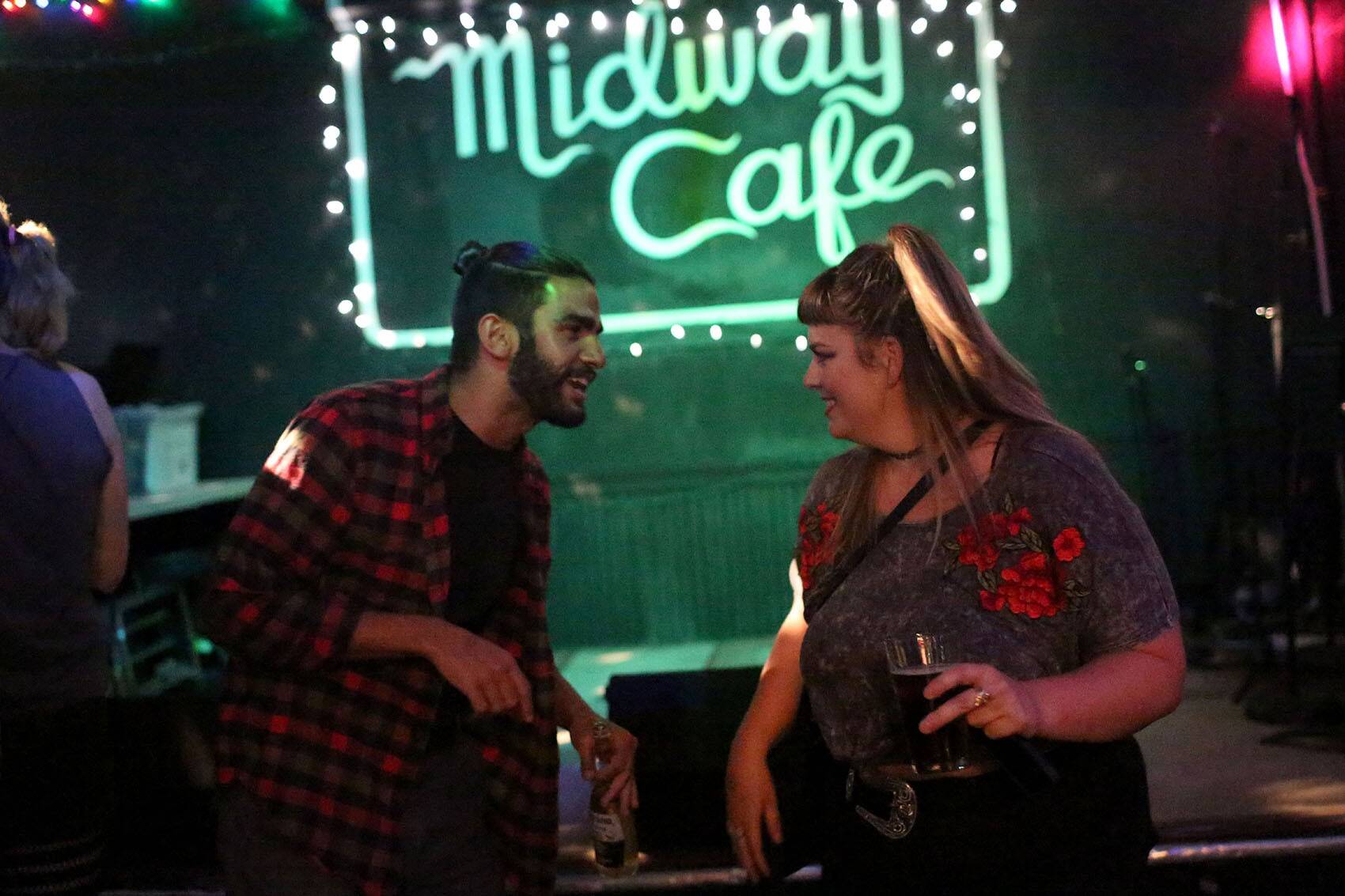 Kristie Macewen and Anthony Fusco dance at Midway Cafe in Jamaica Plain on a Thursday night in 2017. (Hadley Green for WBUR)