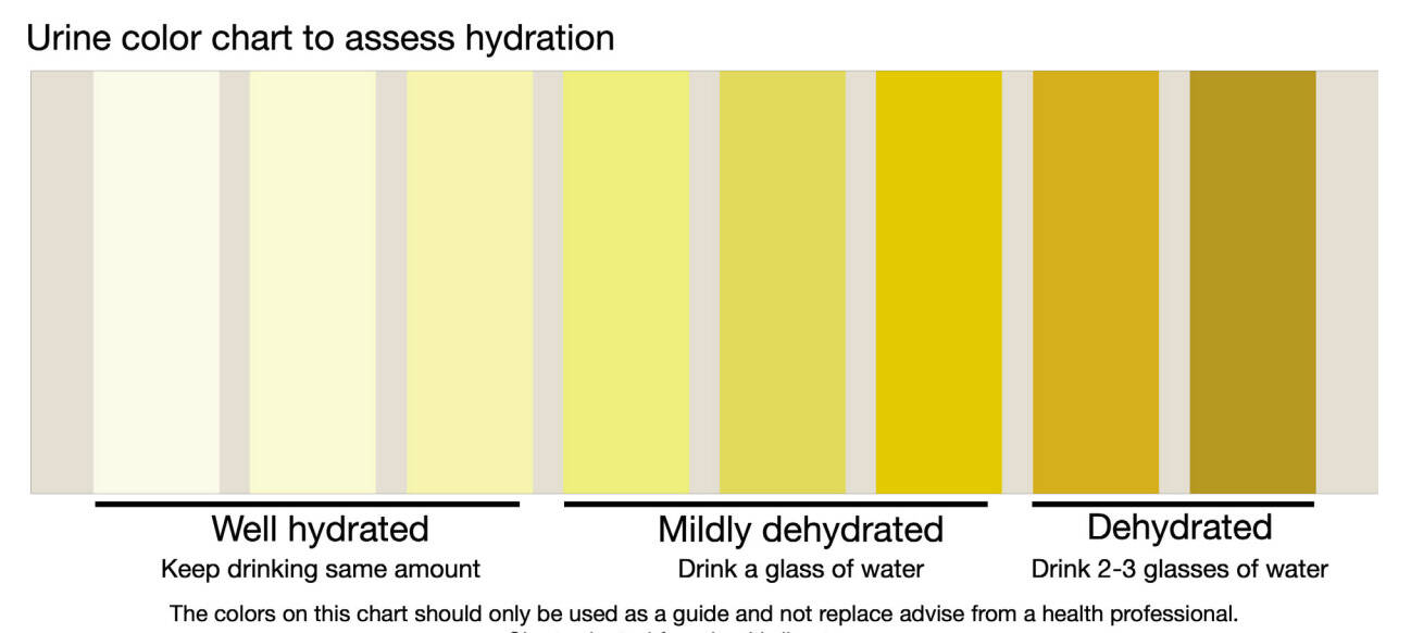 A urine color chart to assess hydration that C-CHANGE provides its patients. (Courtesy Harvard Chan C-CHANGE/Adapted from Healthdirect Australia)