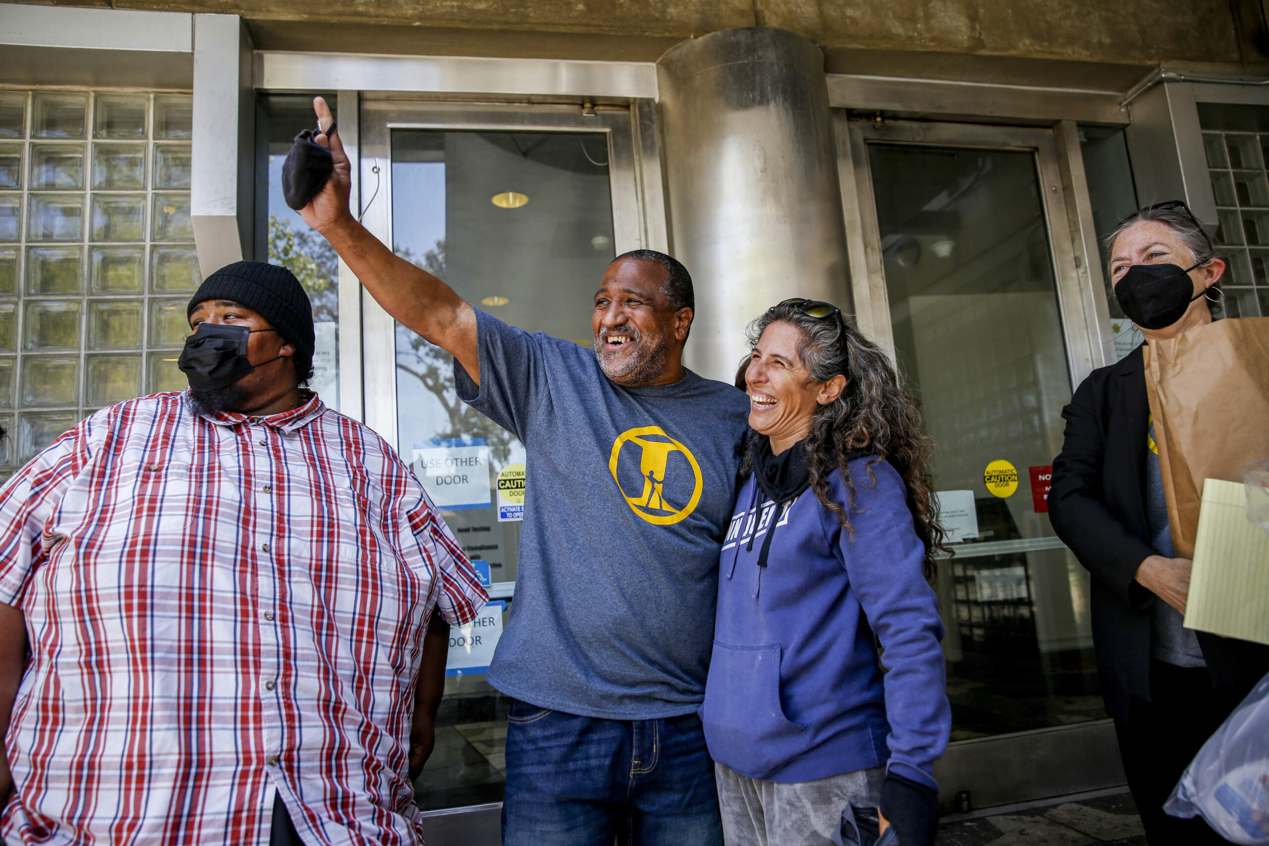 After spending 32 years in prison on a wrongful murder conviction, Joaquin Ciria becomes emotional after walking out the doors of the San Francisco Sheriff’s Department as a free man in San Francisco, Calif. on Wednesday, April 20, 2022. Ciria’s case was dismissed by District Attorney Chesa Boudin after a superior court judge overturned his conviction on Monday, April 18, 2022. (Brontë Wittpenn/San Francisco Chronicle)