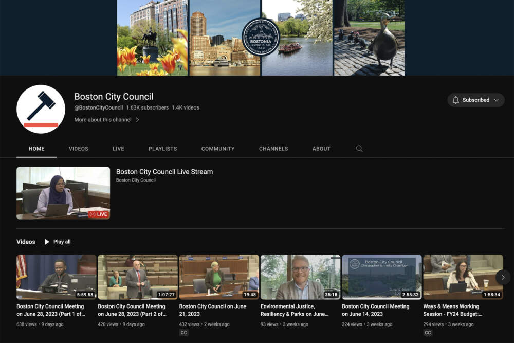 A screenshot of the Boston City Council YouTube page. (YouTube)