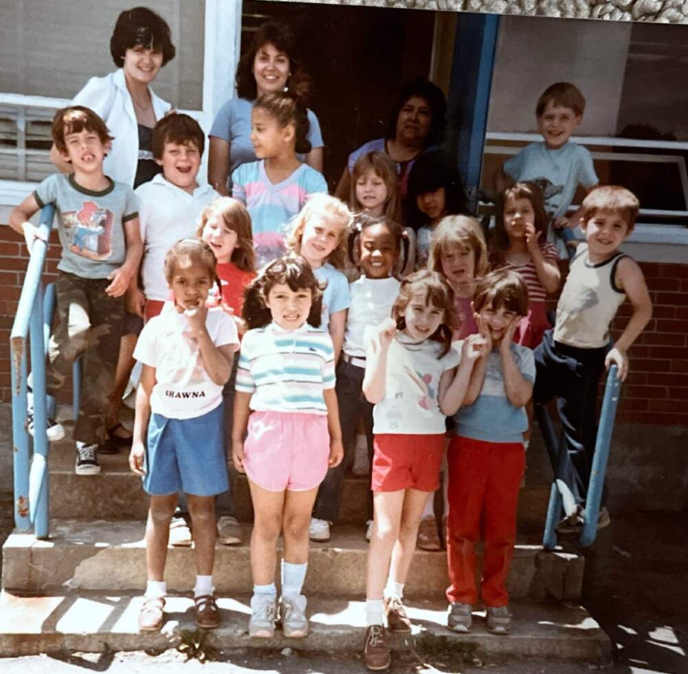 The author as a child -- in the front row, dressed in pink shorts -- at her local summer program circa 1985. (Courtesy Jennifer De Leon)