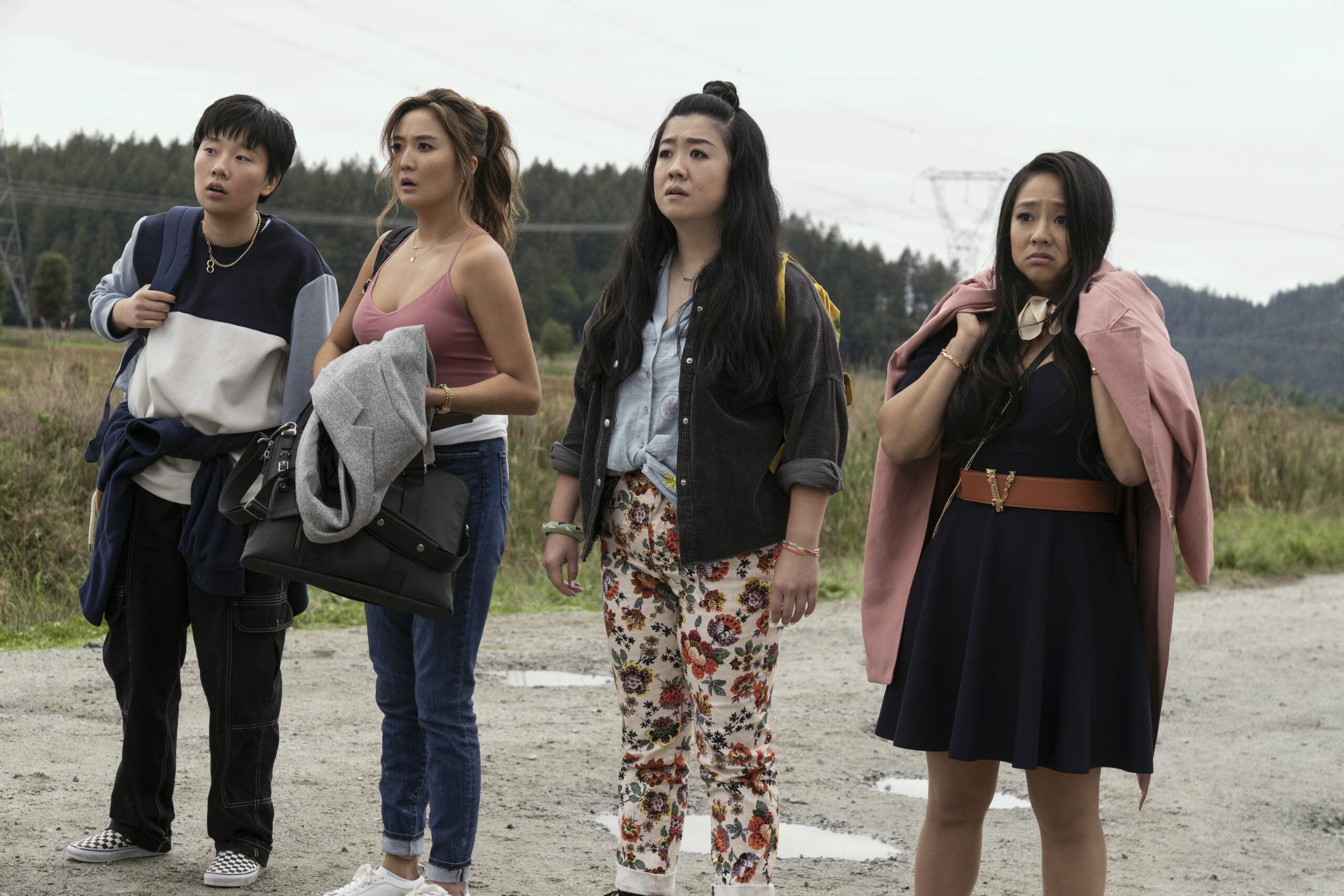 Sabrina Wu as Deadeye, Ashley Park as Audrey, Sherry Cola as Lolo, and Stephanie Hsu as Kat in "Joy Ride." (Courtesy Lionsgate/ Ed Araquel)