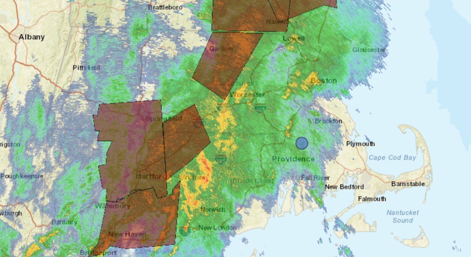 Radar for the Massachusetts area on Sunday, July 15, 2023. (National Weather Service)