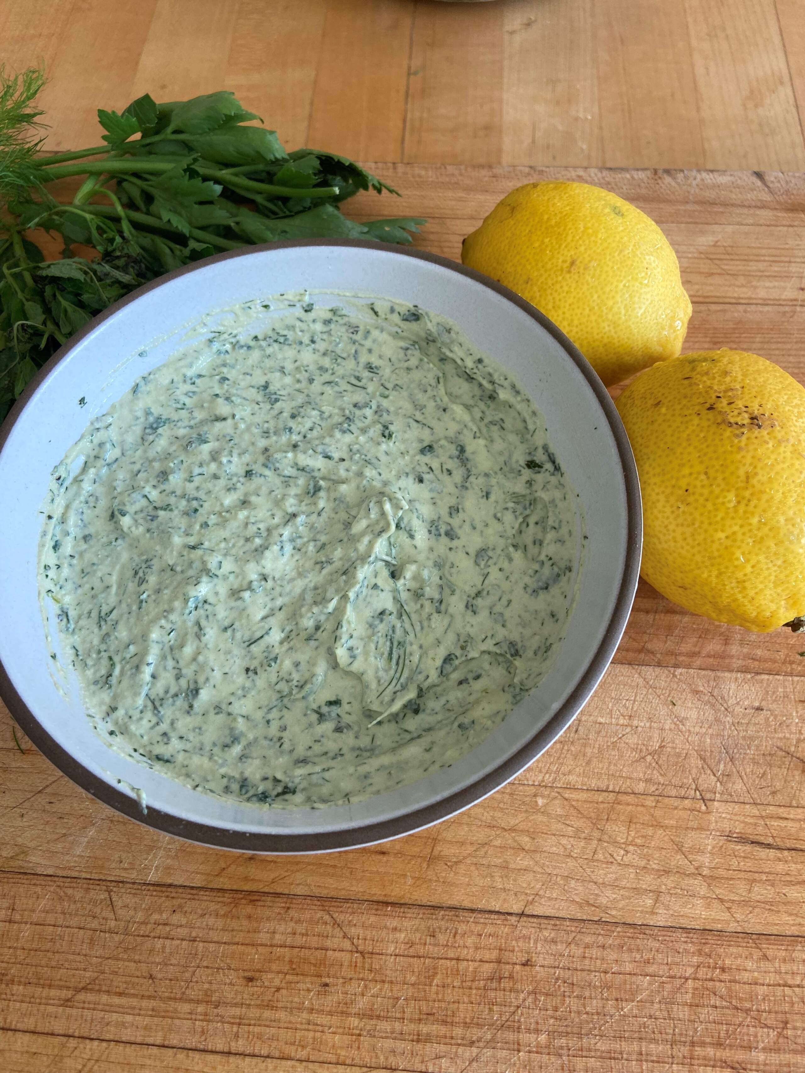 Summer green herb and tahini sauce. (Kathy Gunst/Here & Now)