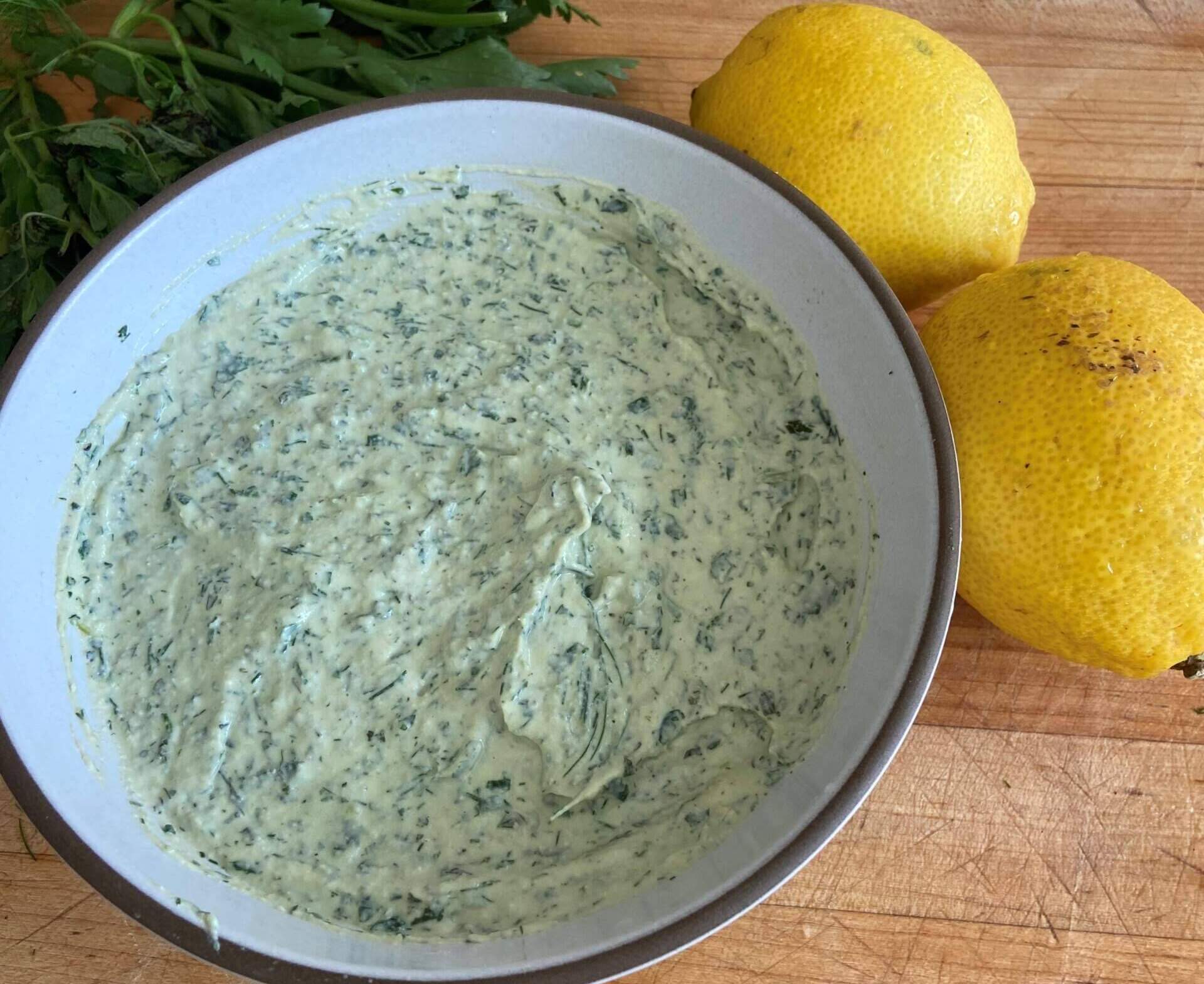 Summer green herb and tahini sauce. (Kathy Gunst/Here &amp; Now)