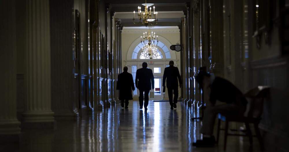 In the corridors of the Massachusetts State House in 2019. (Robin Lubbock/WBUR)