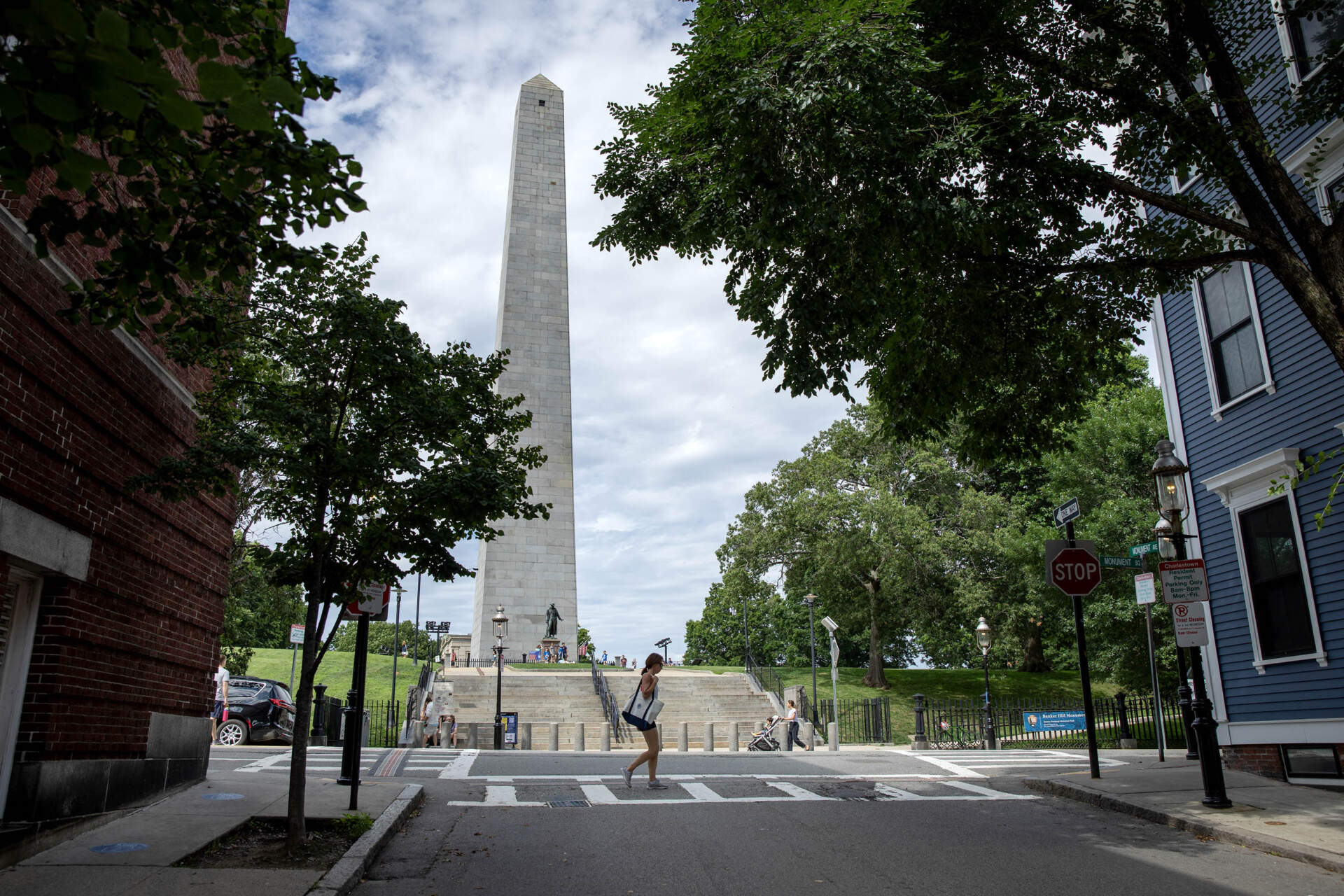 The Bunker Hill Monument, seen from Monument Avenue in Charlestown. (Robin Lubbock/WBUR)