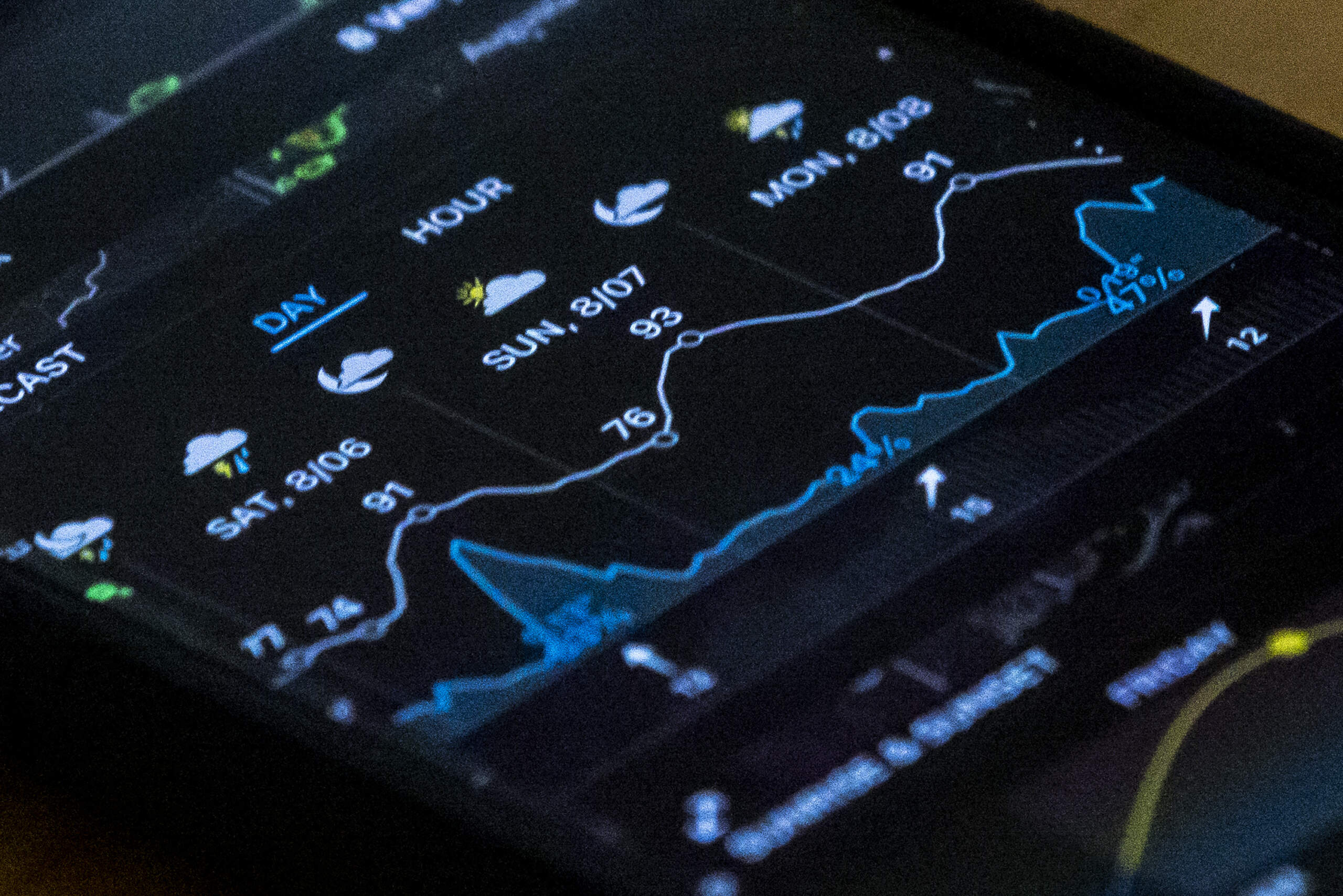 A weather app forecasting 90-degree weather. (Jesse Costa/WBUR)