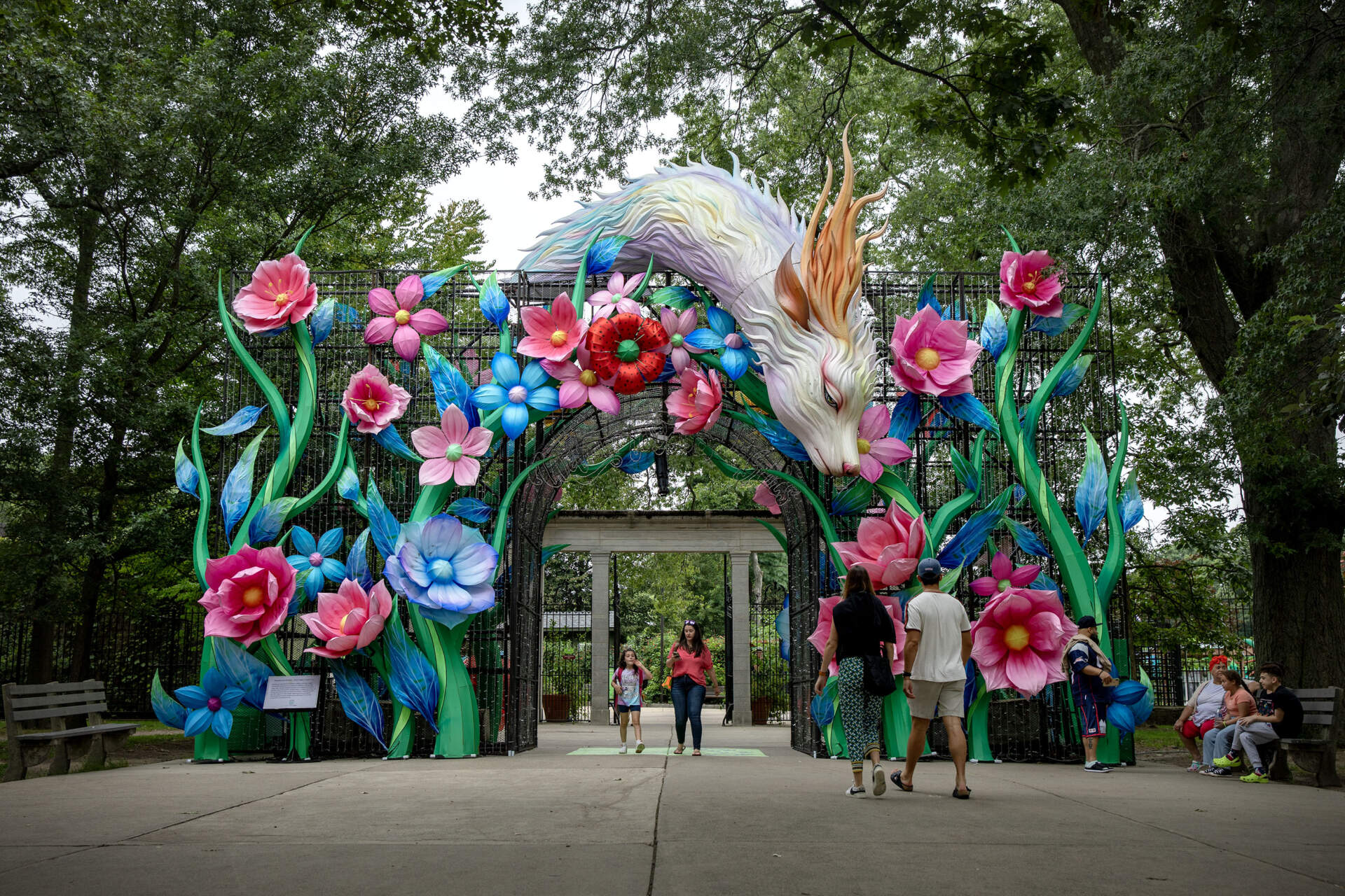 Artwork at the zebra entrance to Franklin Park Zoo in Roxbury. (Robin Lubbock/WBUR)