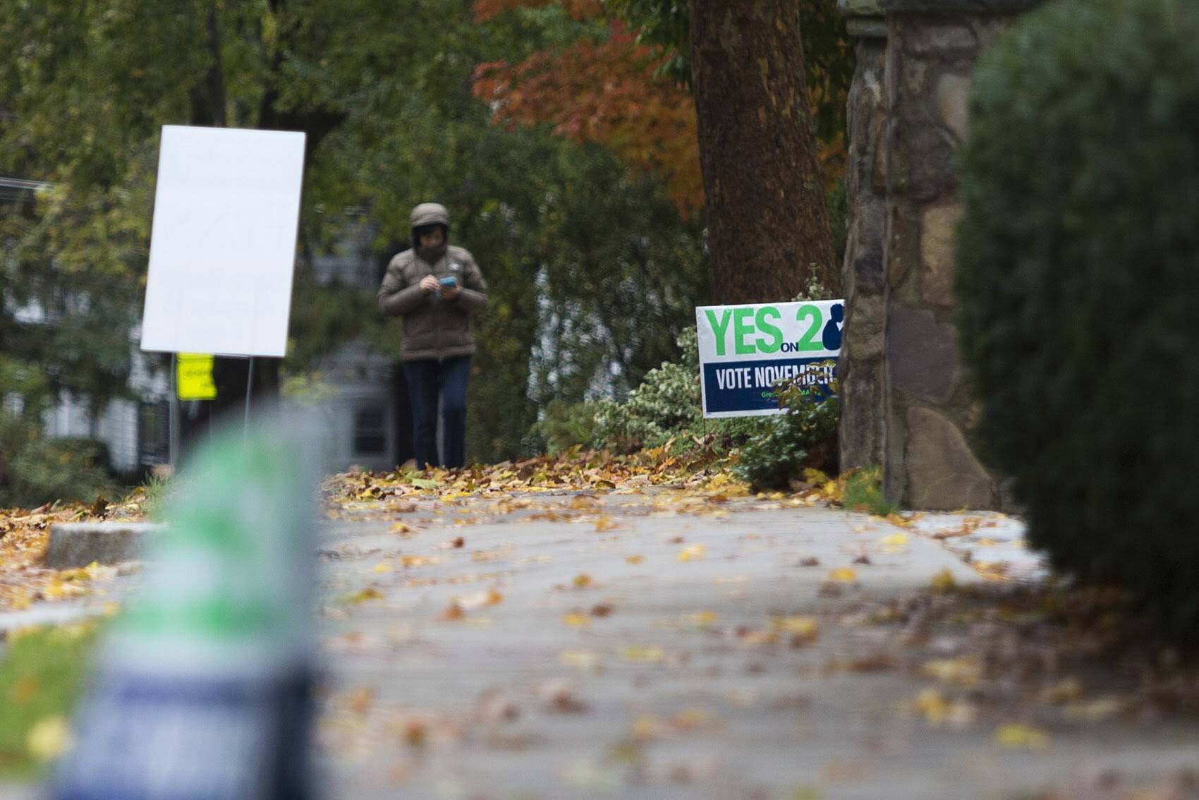 A "Yes on Question 2" sign in Newton in 2016. (Jesse Costa/WBUR)