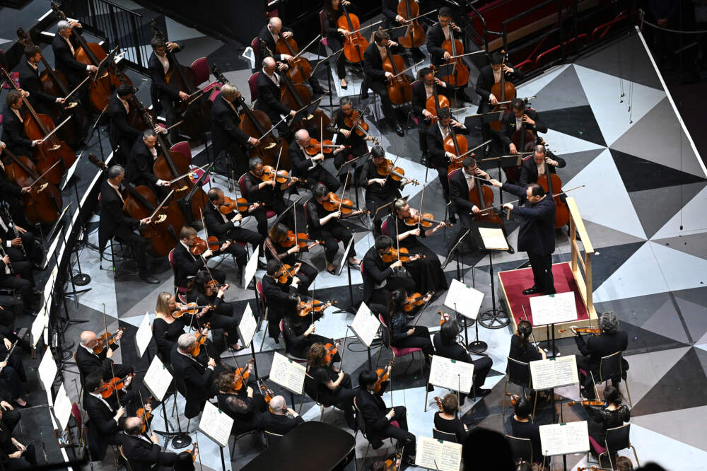 Andris Nelsons conducts the BSO at Royal Albert Hall in London on Aug. 25. (Courtesy Chris Christodoulou)