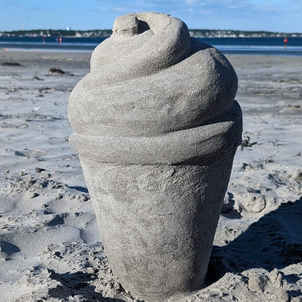A soft-serve ice cream cone carved out of sand on Nahant Beach. (Courtesy of Gary White)